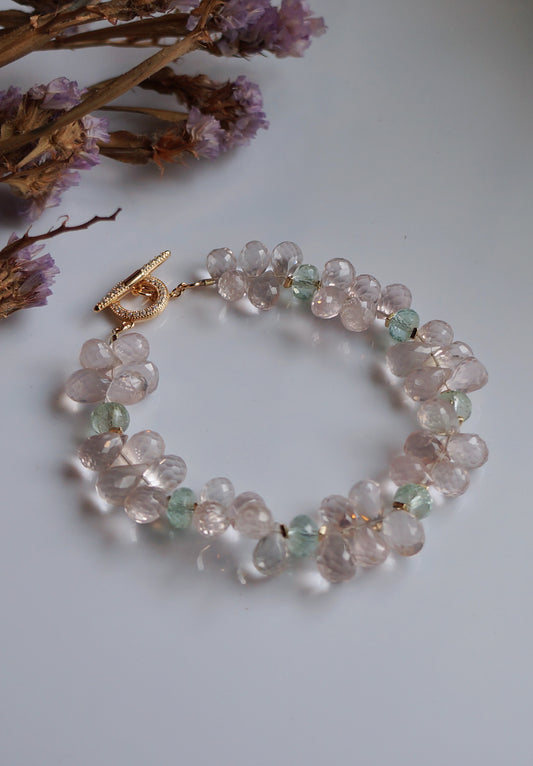 Rose Quartz｜清亮粉晶/海水藍寶 手環