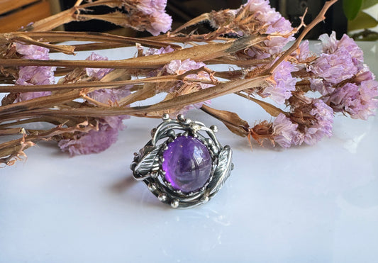 樹枝藤葉|紫晶手工銀戒