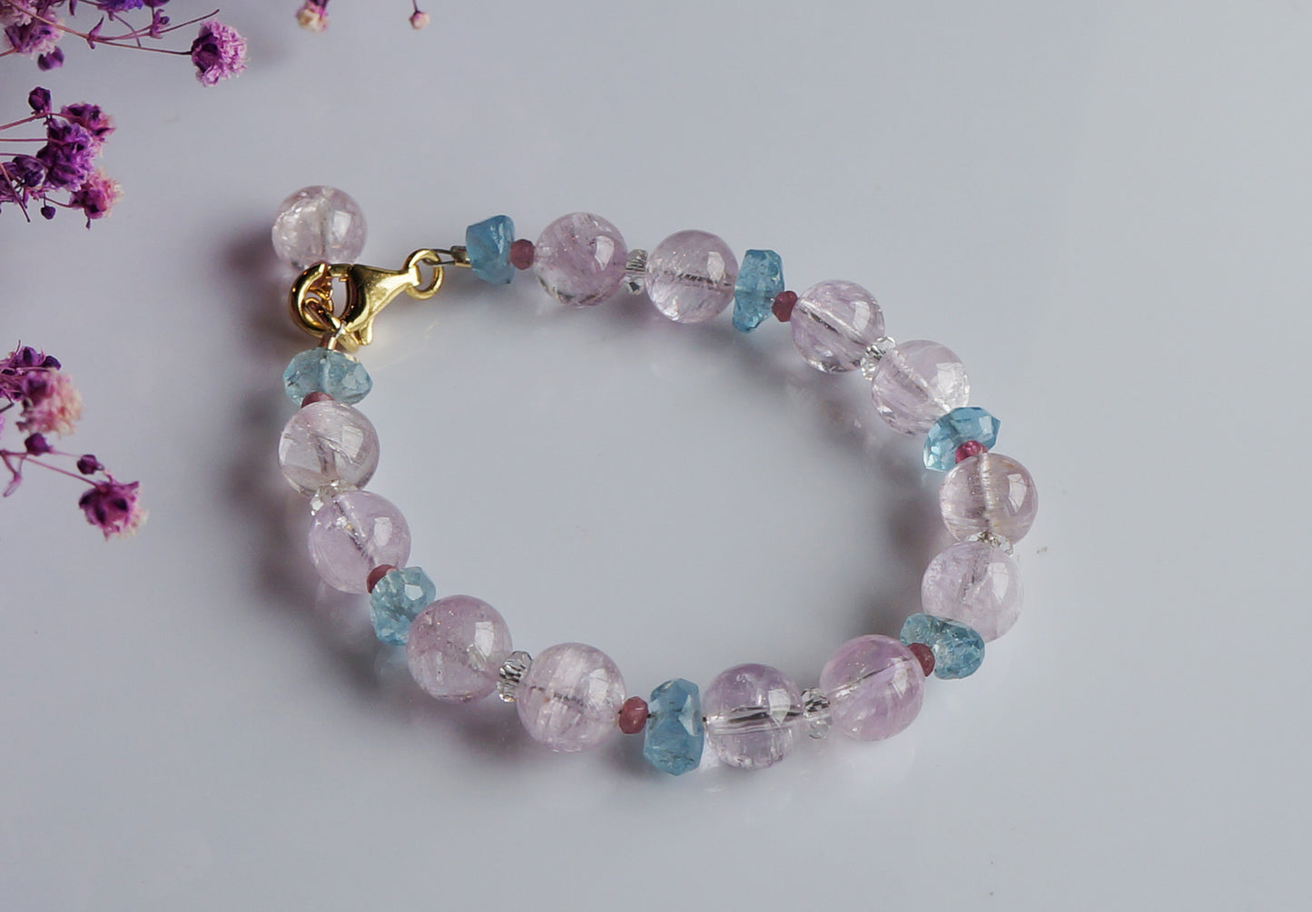 優雅柔情 ｜紫鋰輝/海水藍寶 手鏈