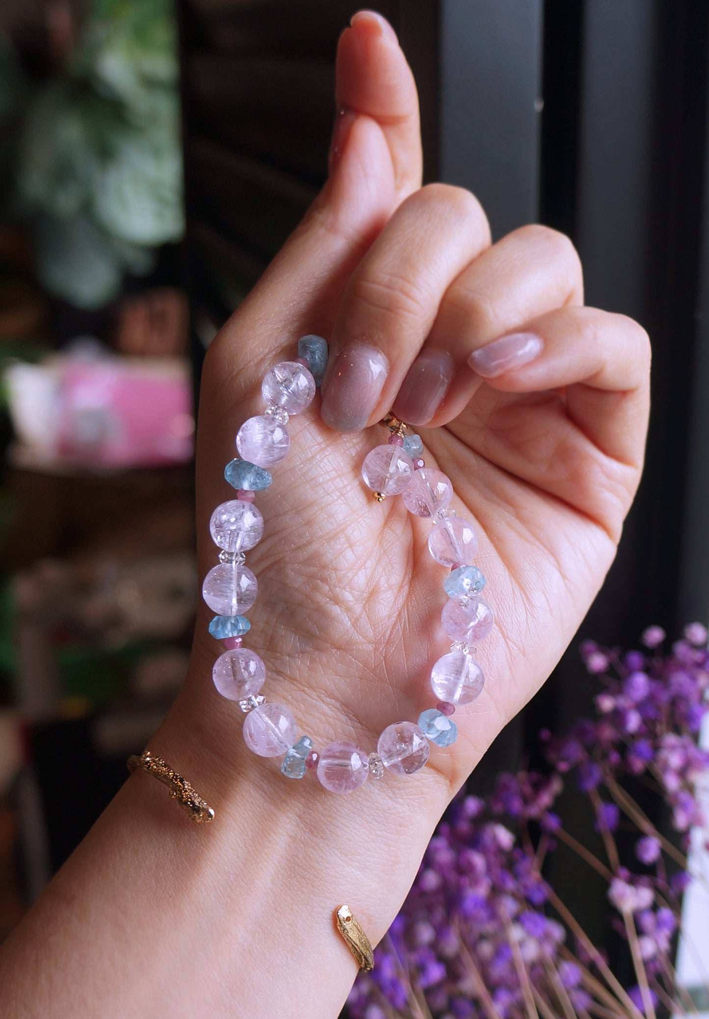 優雅柔情 ｜紫鋰輝/海水藍寶 手鏈