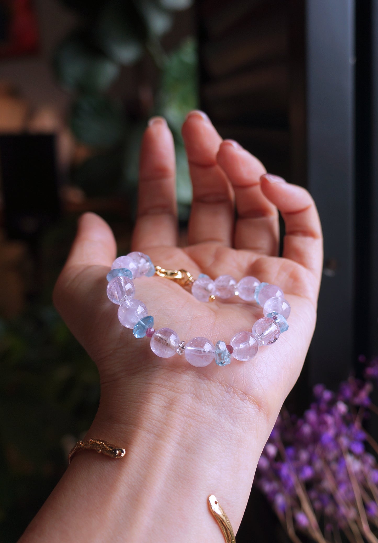 優雅柔情 ｜紫鋰輝/海水藍寶 手鏈