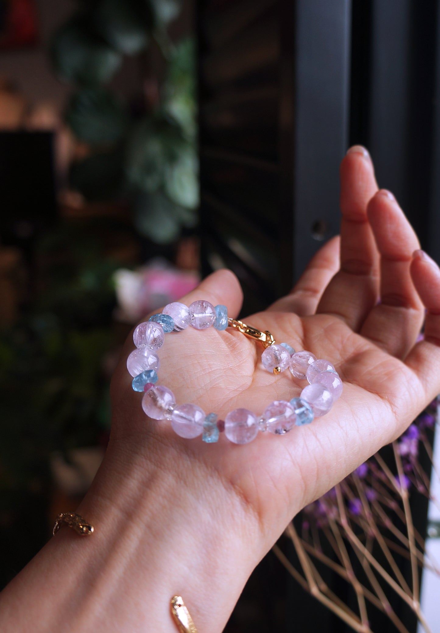 優雅柔情 ｜紫鋰輝/海水藍寶 手鏈