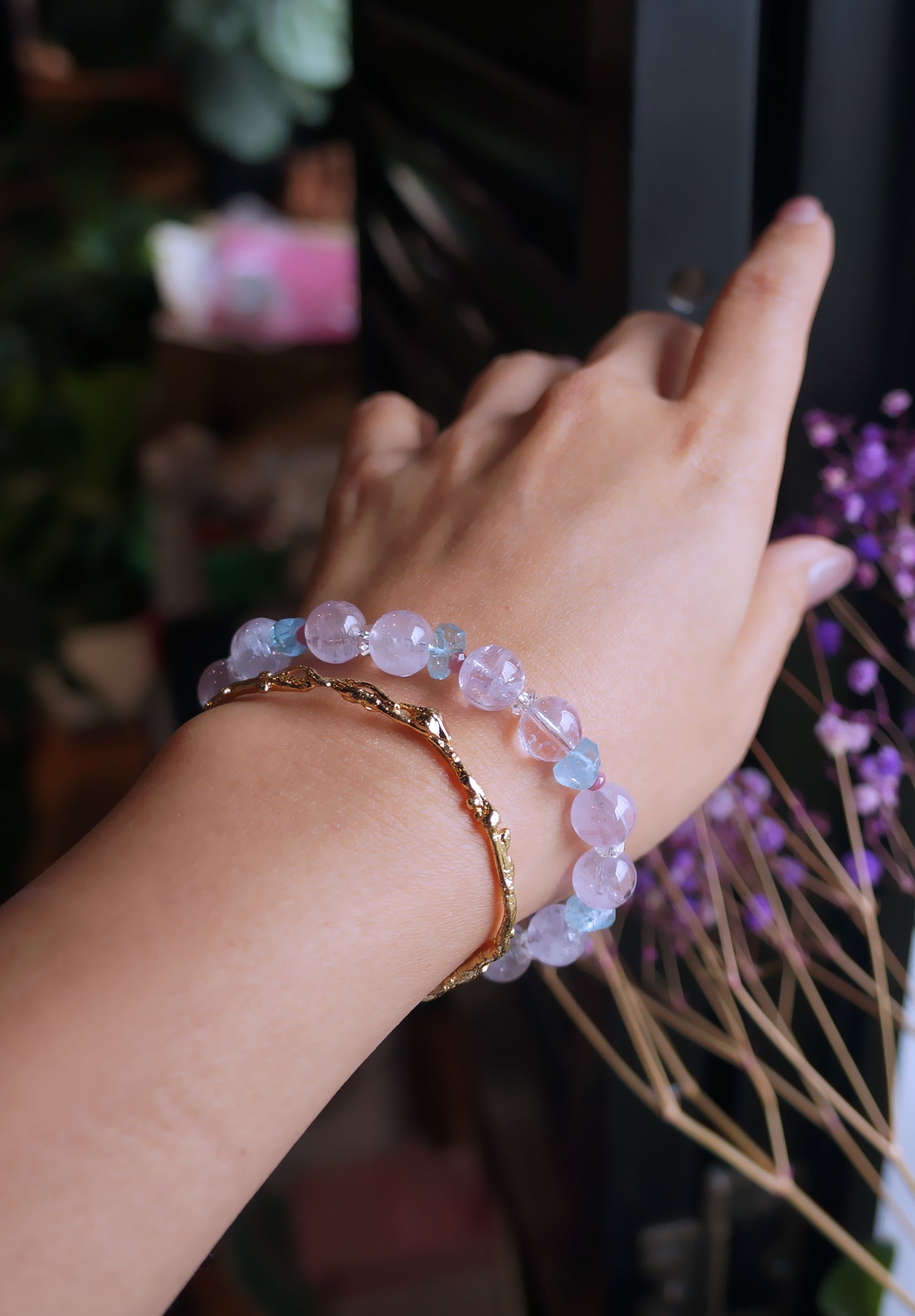 優雅柔情 ｜紫鋰輝/海水藍寶 手鏈