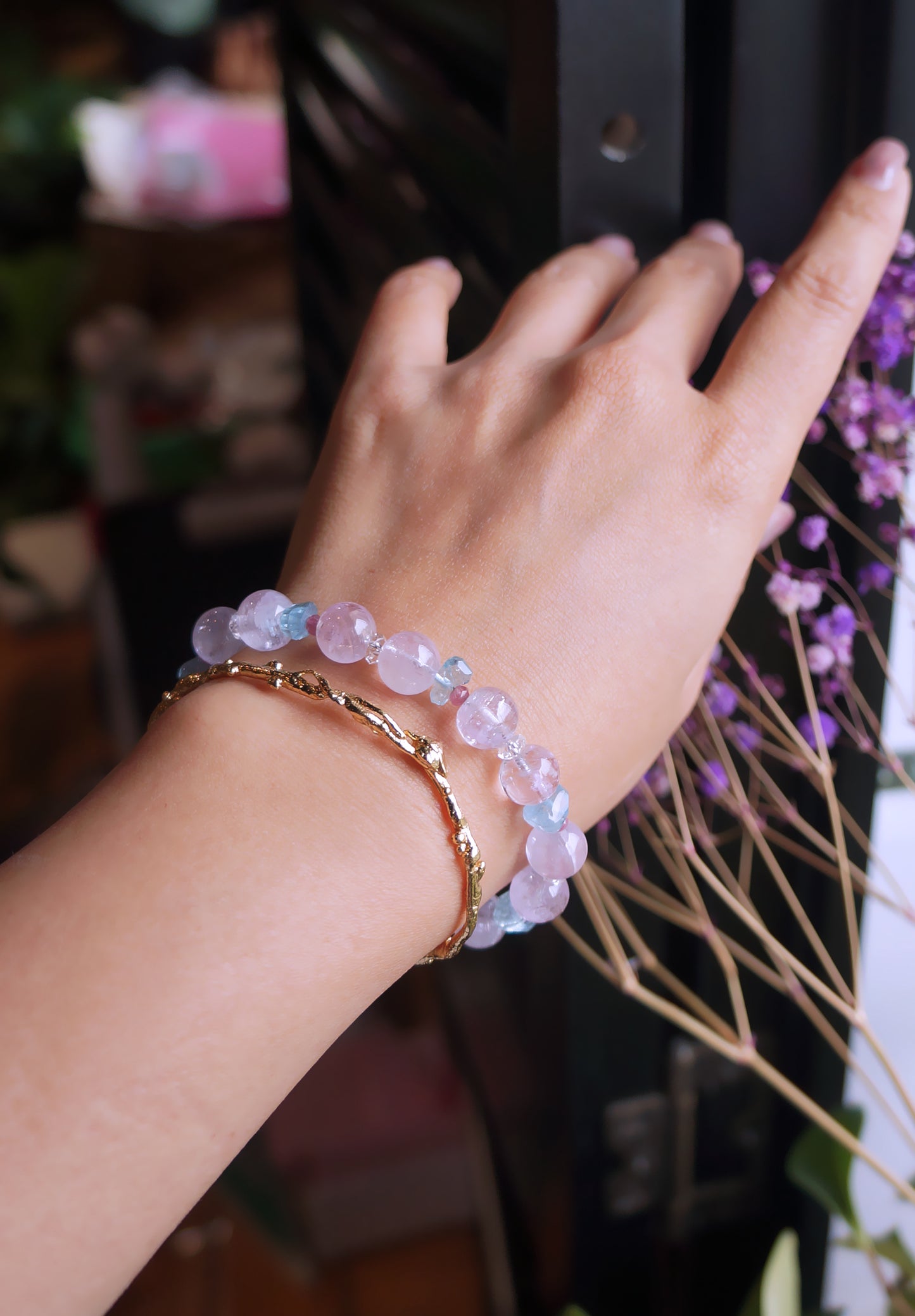 優雅柔情 ｜紫鋰輝/海水藍寶 手鏈