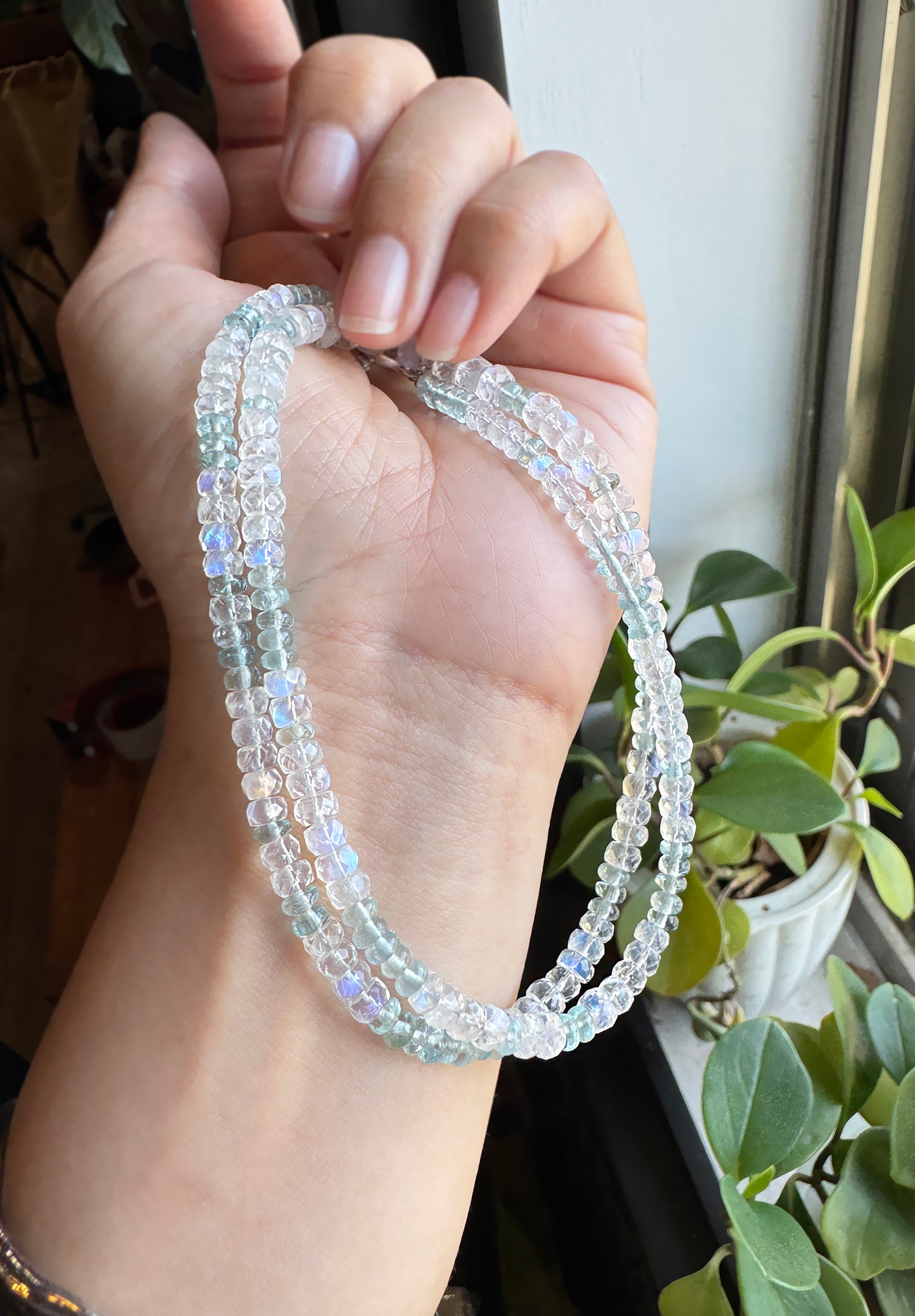 極品美藍暈｜月光石 海水藍寶 長手鏈兩用