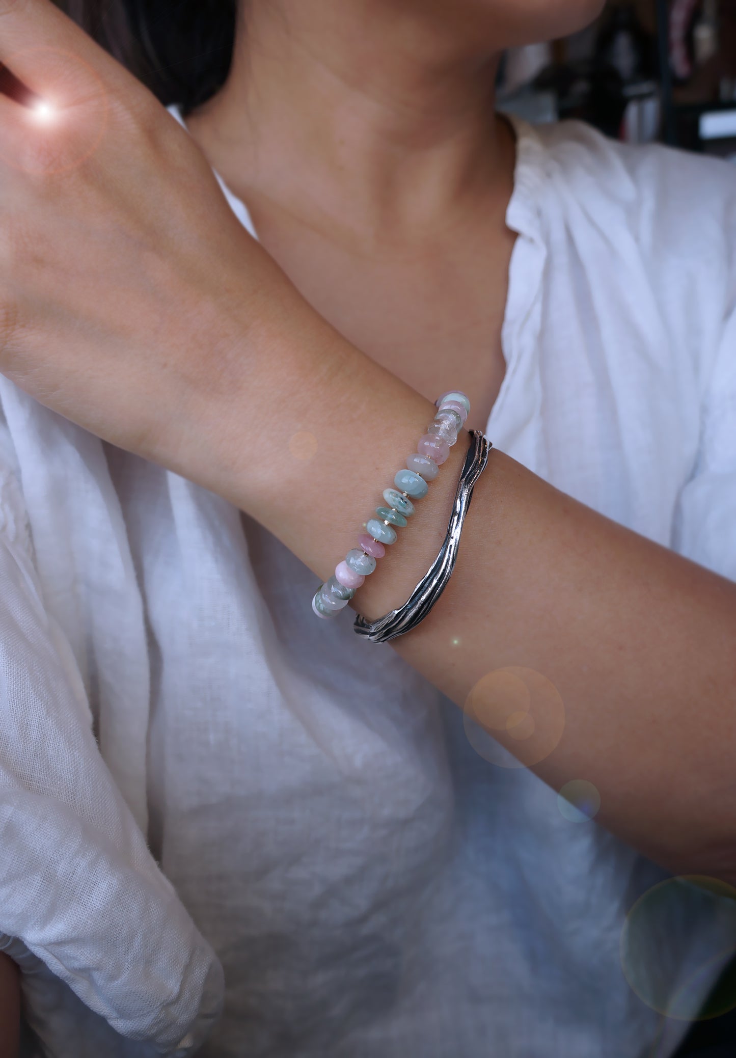 清新優雅｜阿富汗彩碧璽塔珠手鍊 E101602