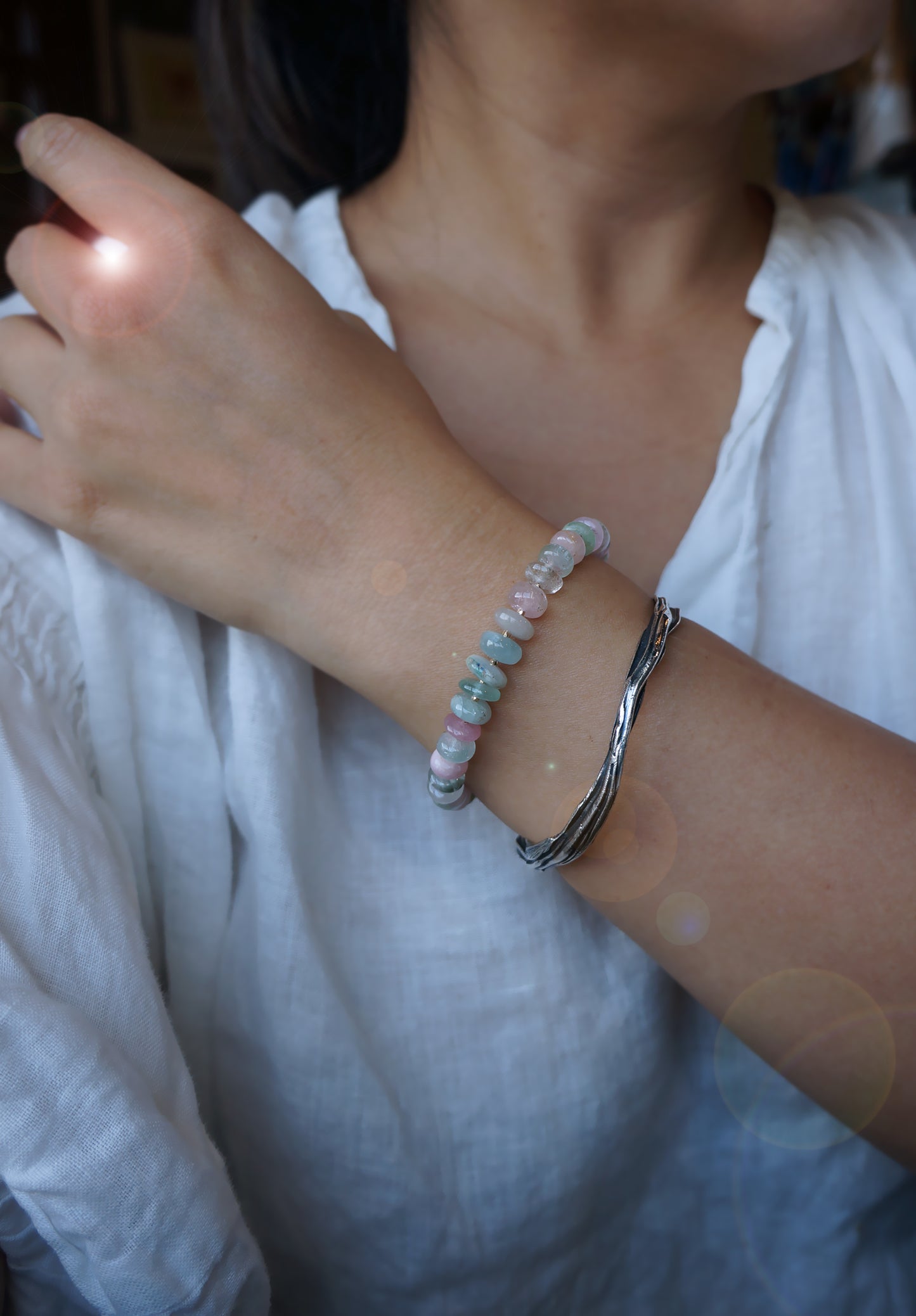 清新優雅｜阿富汗彩碧璽塔珠手鍊 E101602