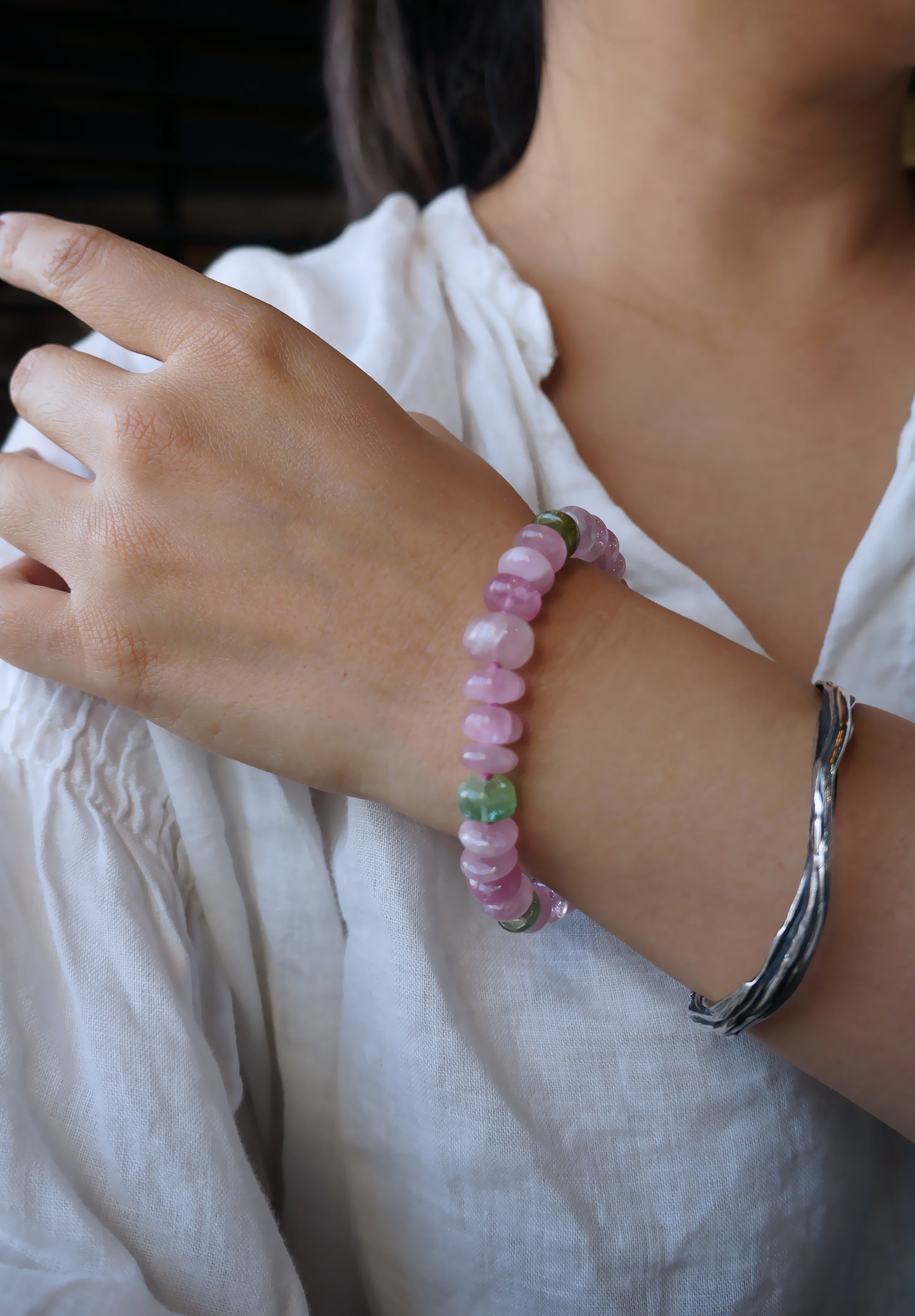 清新優雅｜阿富汗粉碧塔珠手鍊 E101603