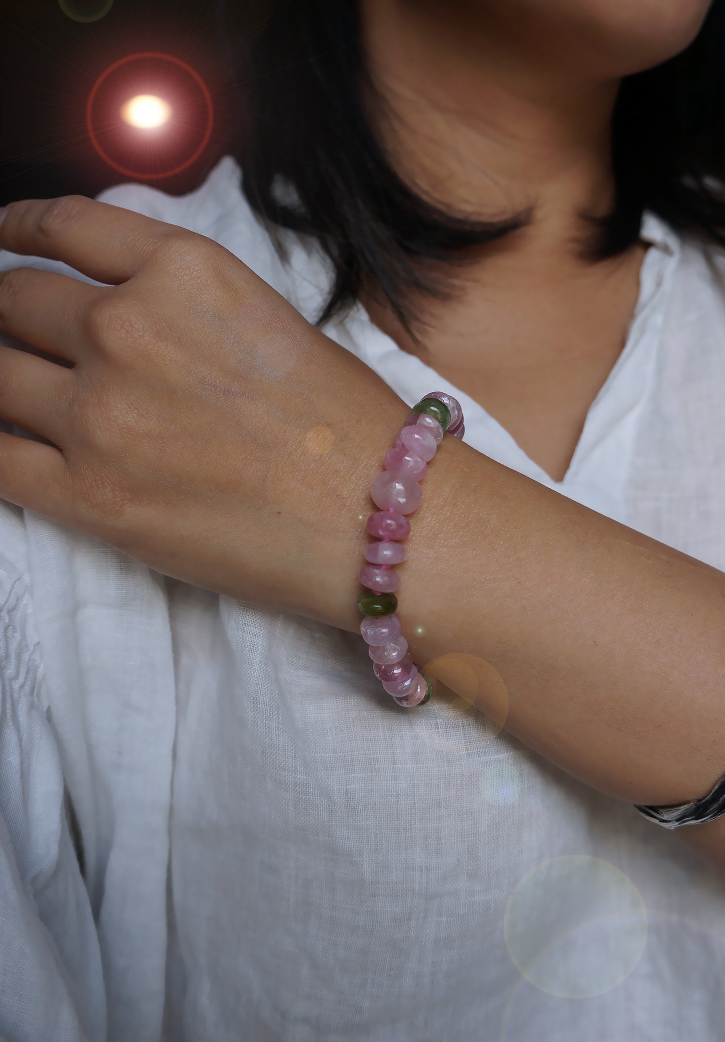 清新優雅｜阿富汗粉碧塔珠手鍊 E101603