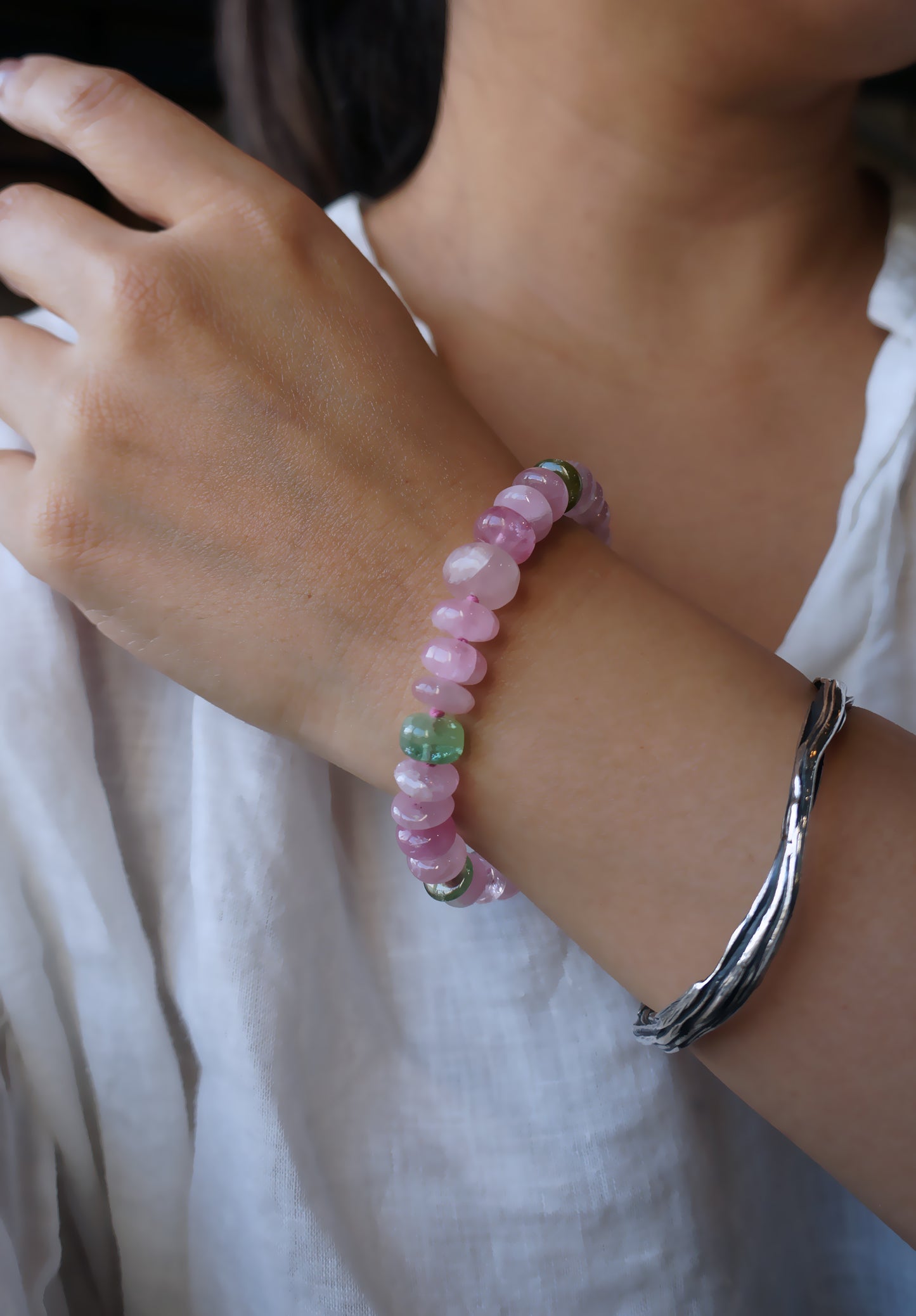 清新優雅｜阿富汗粉碧塔珠手鍊 E101603