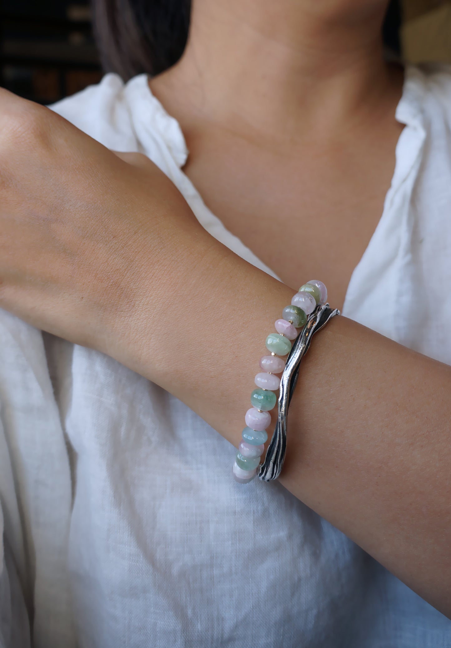 清新優雅｜阿富汗彩碧璽塔珠手鍊 E101604