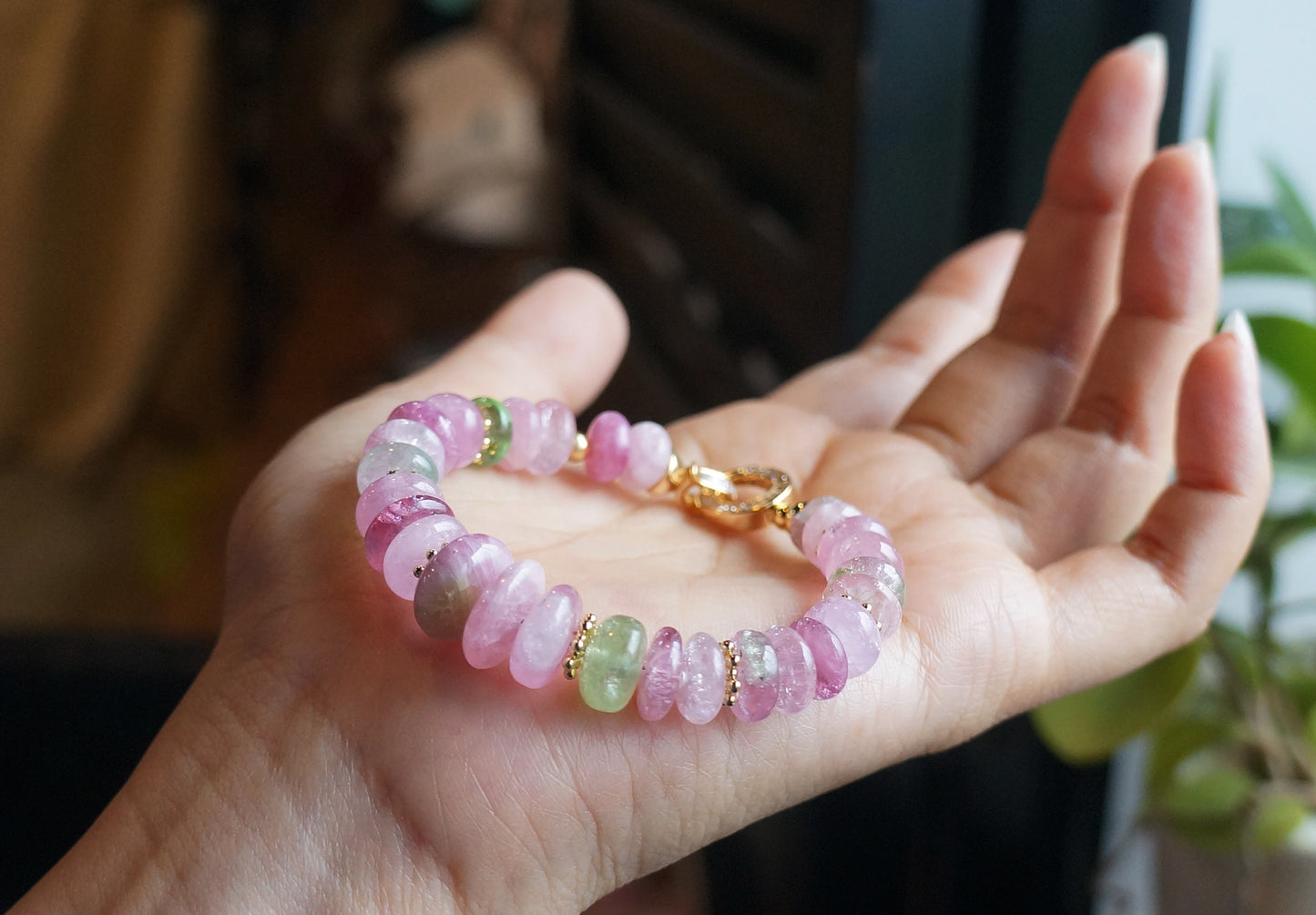 清新優雅｜阿富汗粉碧塔珠手鍊 E101605