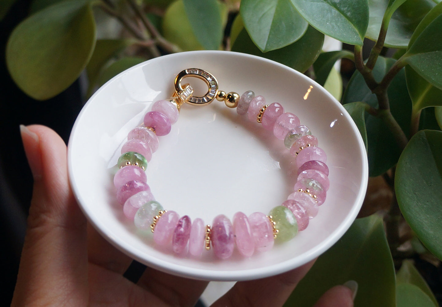 清新優雅｜阿富汗粉碧塔珠手鍊 E101605