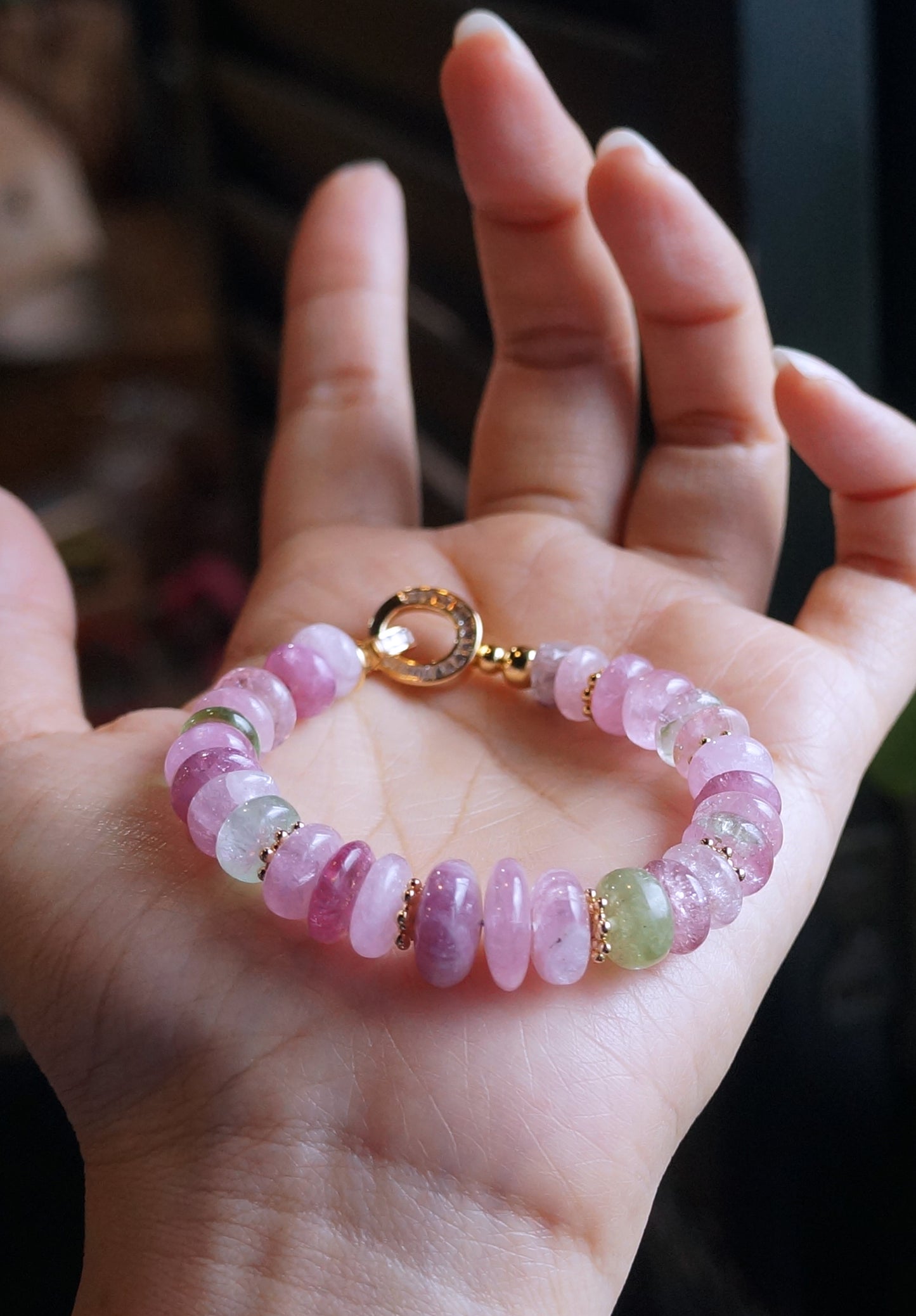 清新優雅｜阿富汗粉碧塔珠手鍊 E101605