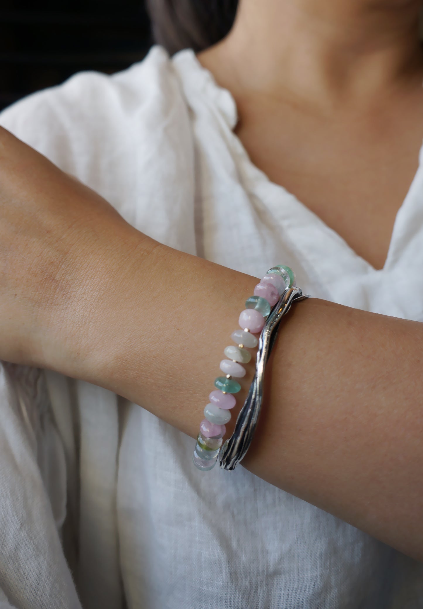 清新優雅｜阿富汗彩碧璽塔珠手鍊 E101606