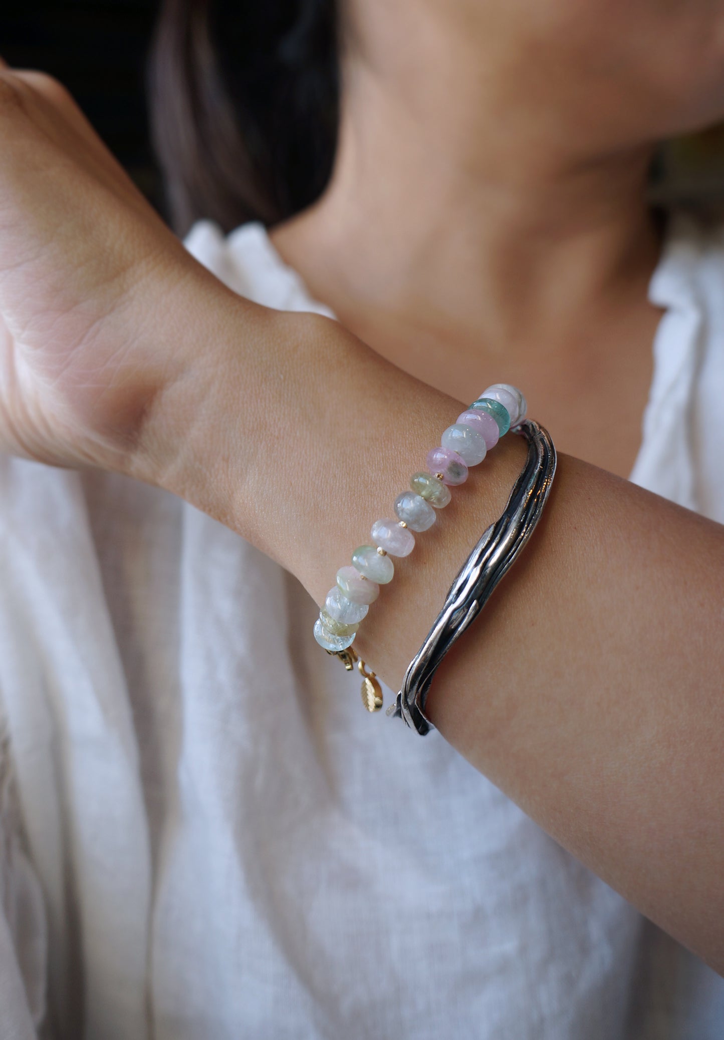 清新優雅｜阿富汗彩碧璽塔珠手鍊 E101606