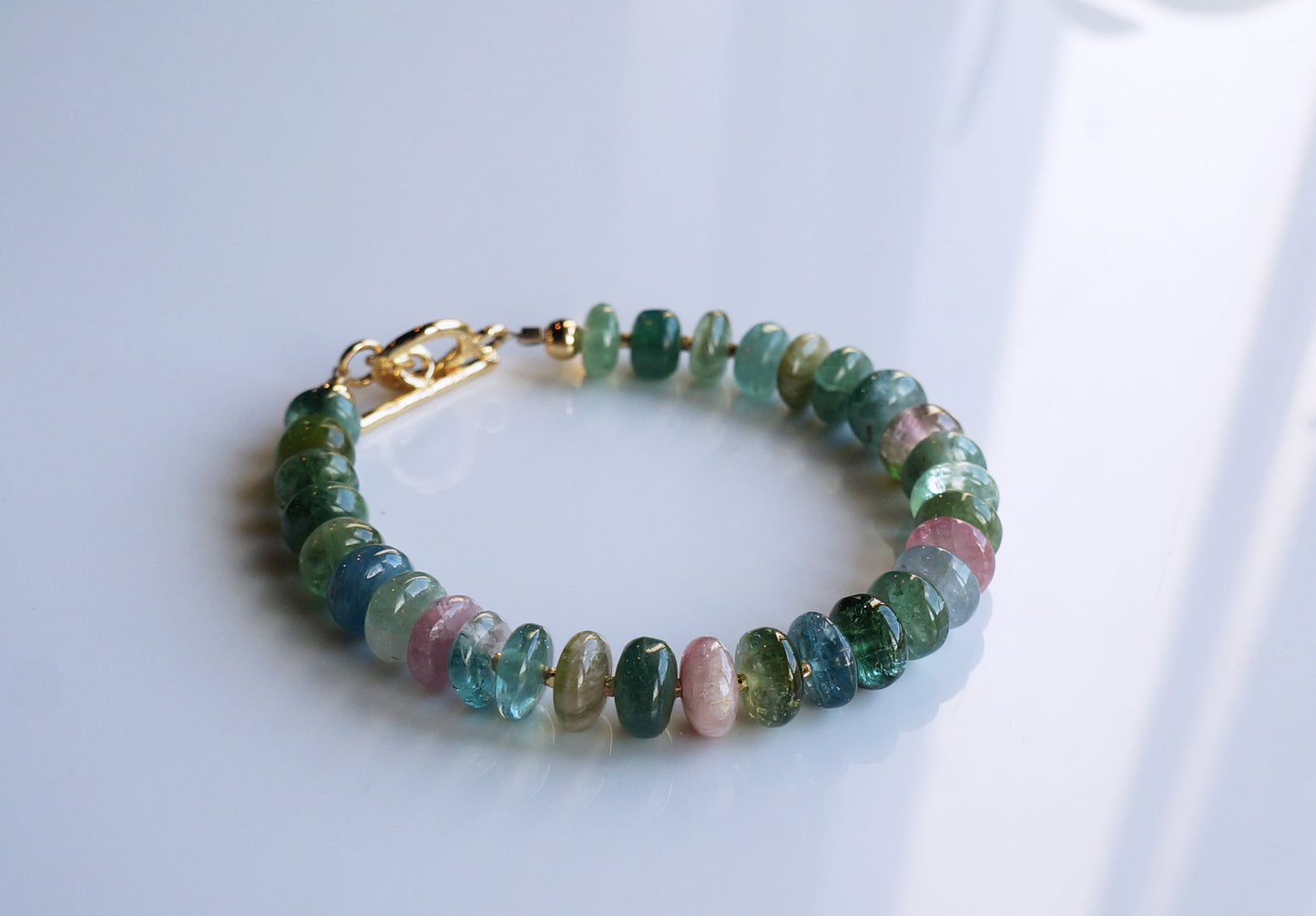 靜謐深邃｜阿富汗深藍綠碧璽塔珠手鍊 E101607