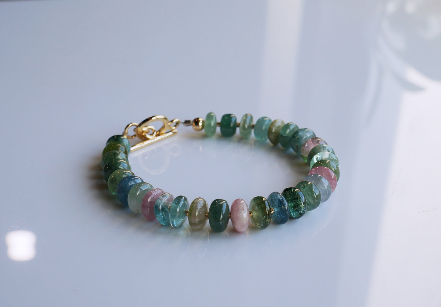 靜謐深邃｜阿富汗深藍綠碧璽塔珠手鍊 E101607