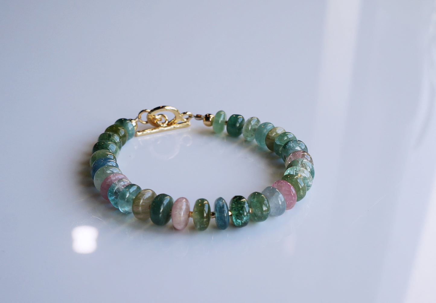 靜謐深邃｜阿富汗深藍綠碧璽塔珠手鍊 E101607