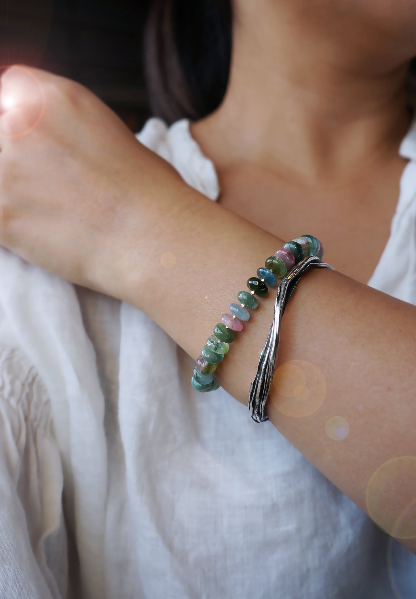 靜謐深邃｜阿富汗深藍綠碧璽塔珠手鍊 E101607