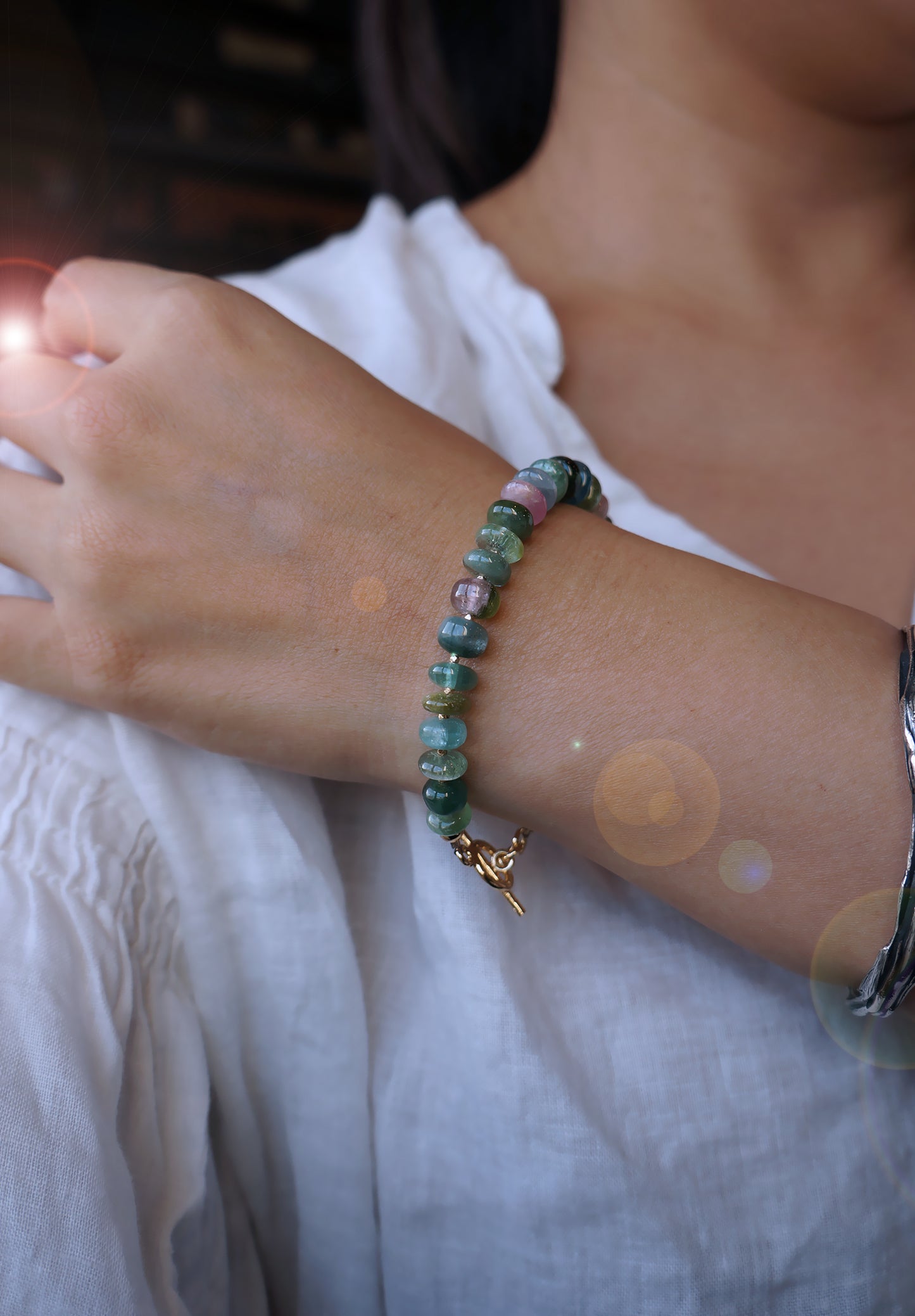 靜謐深邃｜阿富汗深藍綠碧璽塔珠手鍊 E101607