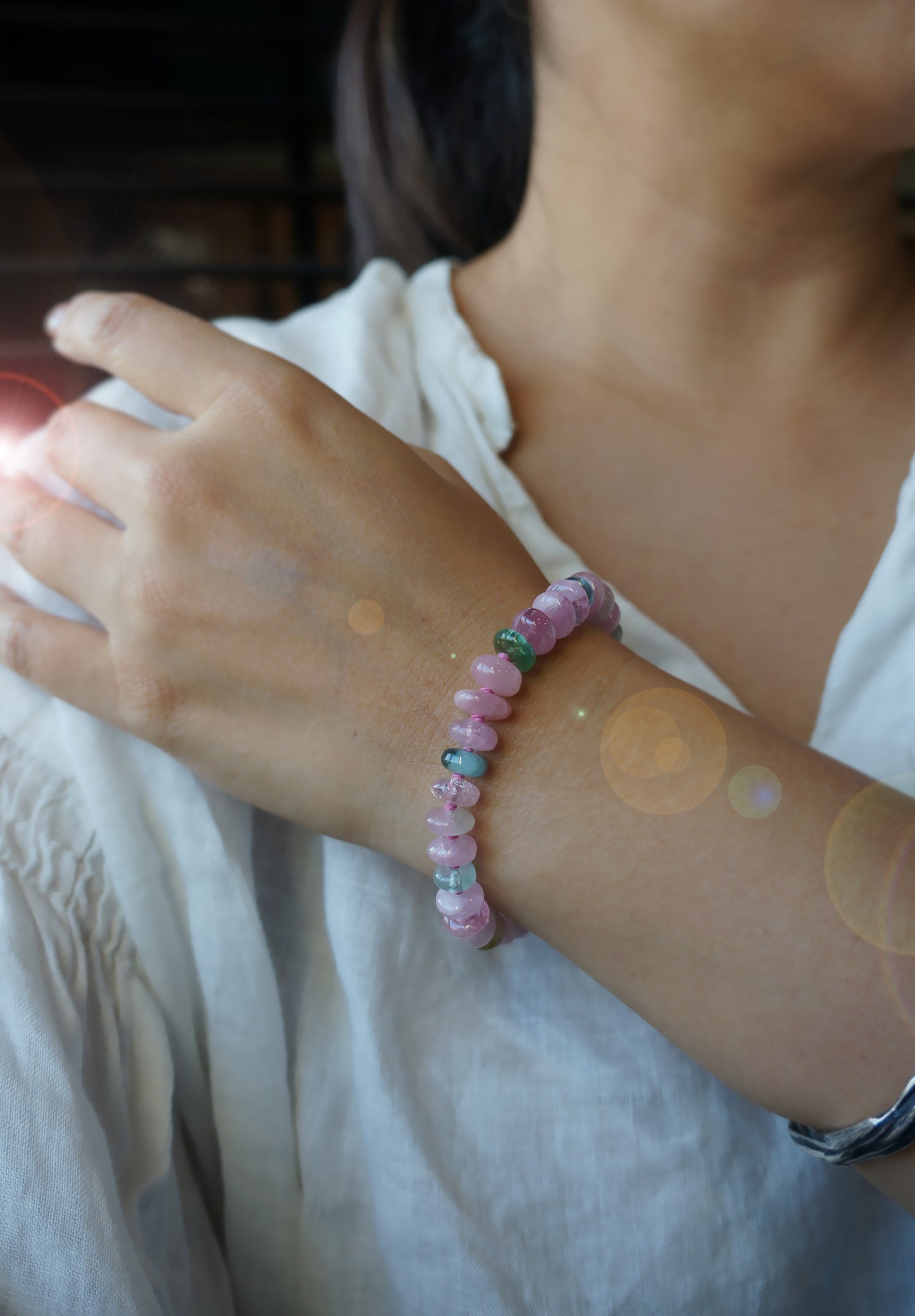 粉嫩優雅｜阿富汗粉碧塔珠手鍊 E101608