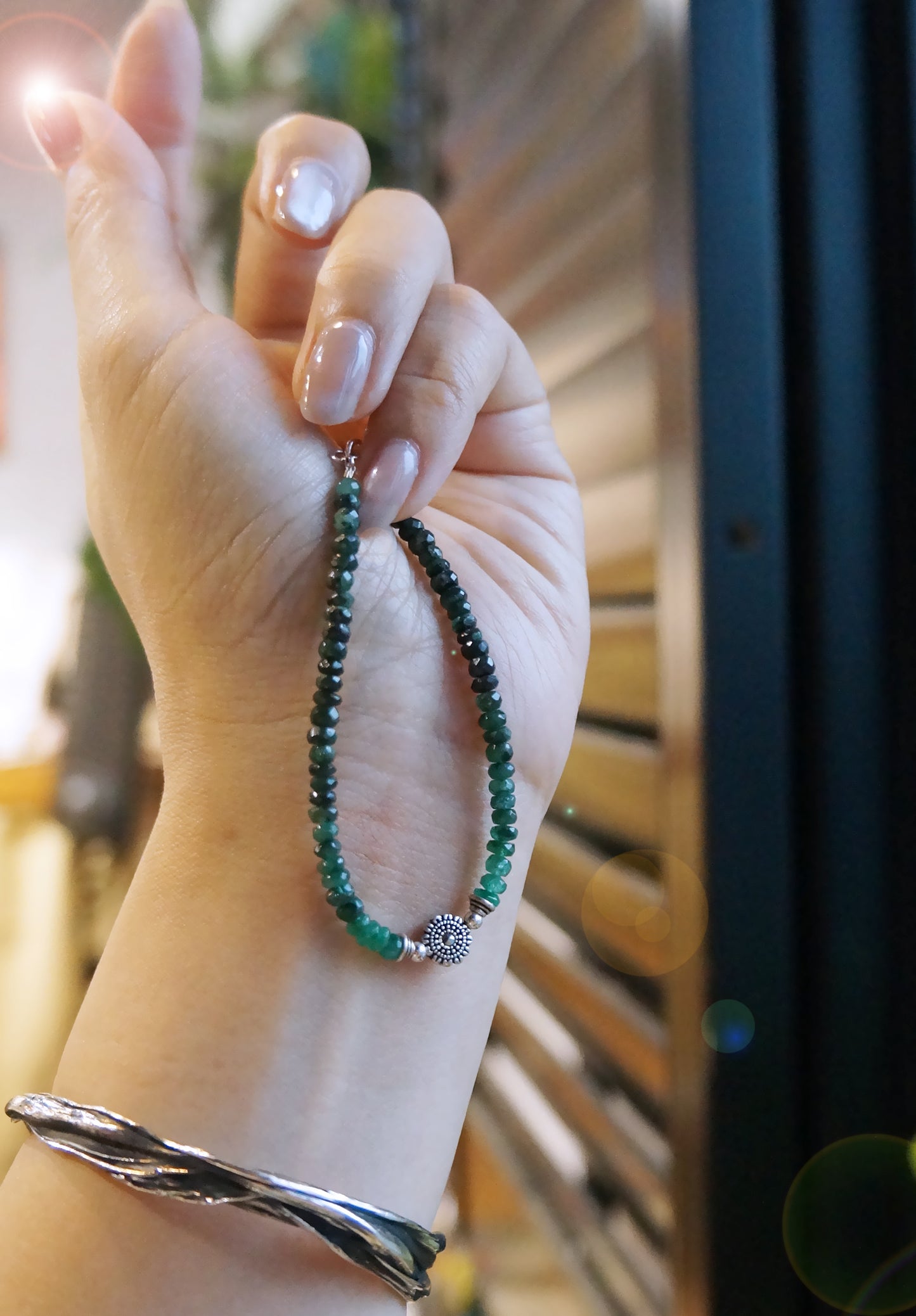 EMERALD｜深綠色 祖母綠 純銀細切手鏈 E111401