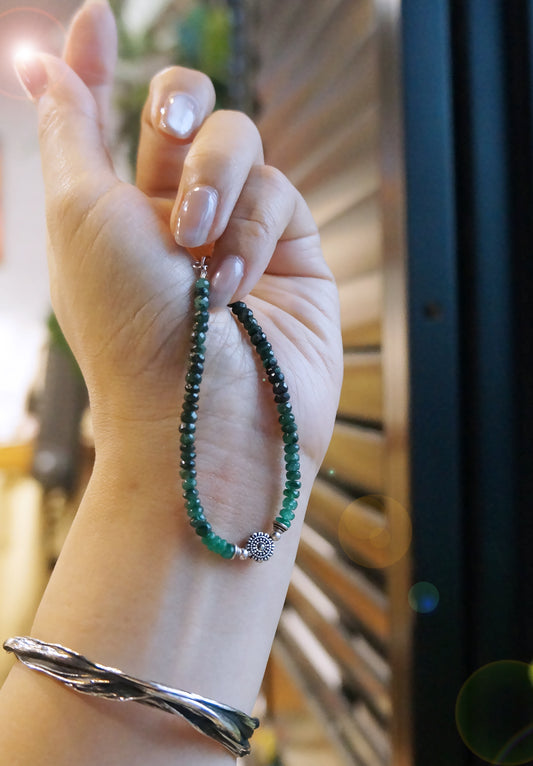 EMERALD｜深綠色 祖母綠 純銀細切手鏈 E111401