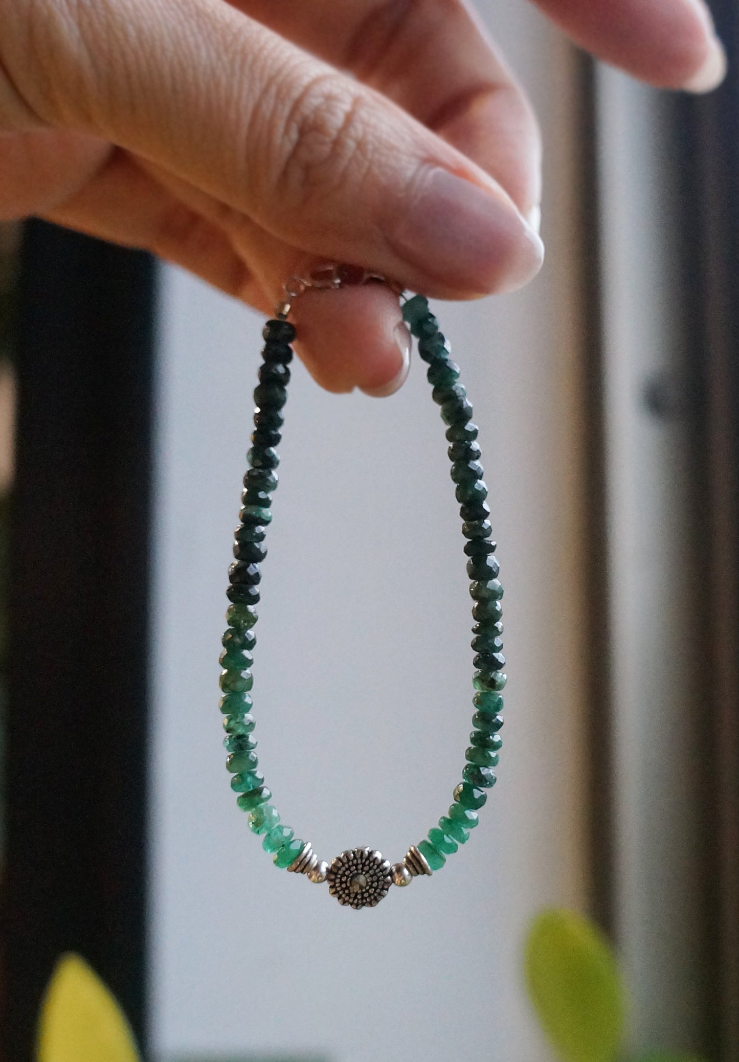 EMERALD｜深綠色 祖母綠 純銀細切手鏈 E111401