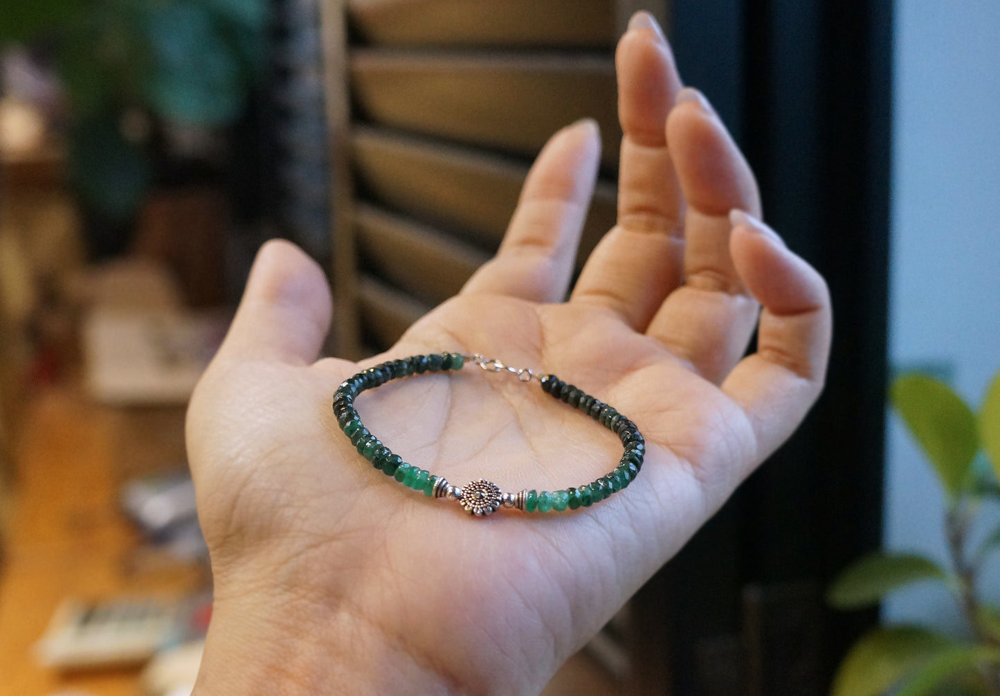 EMERALD｜深綠色 祖母綠 純銀細切手鏈 E111401