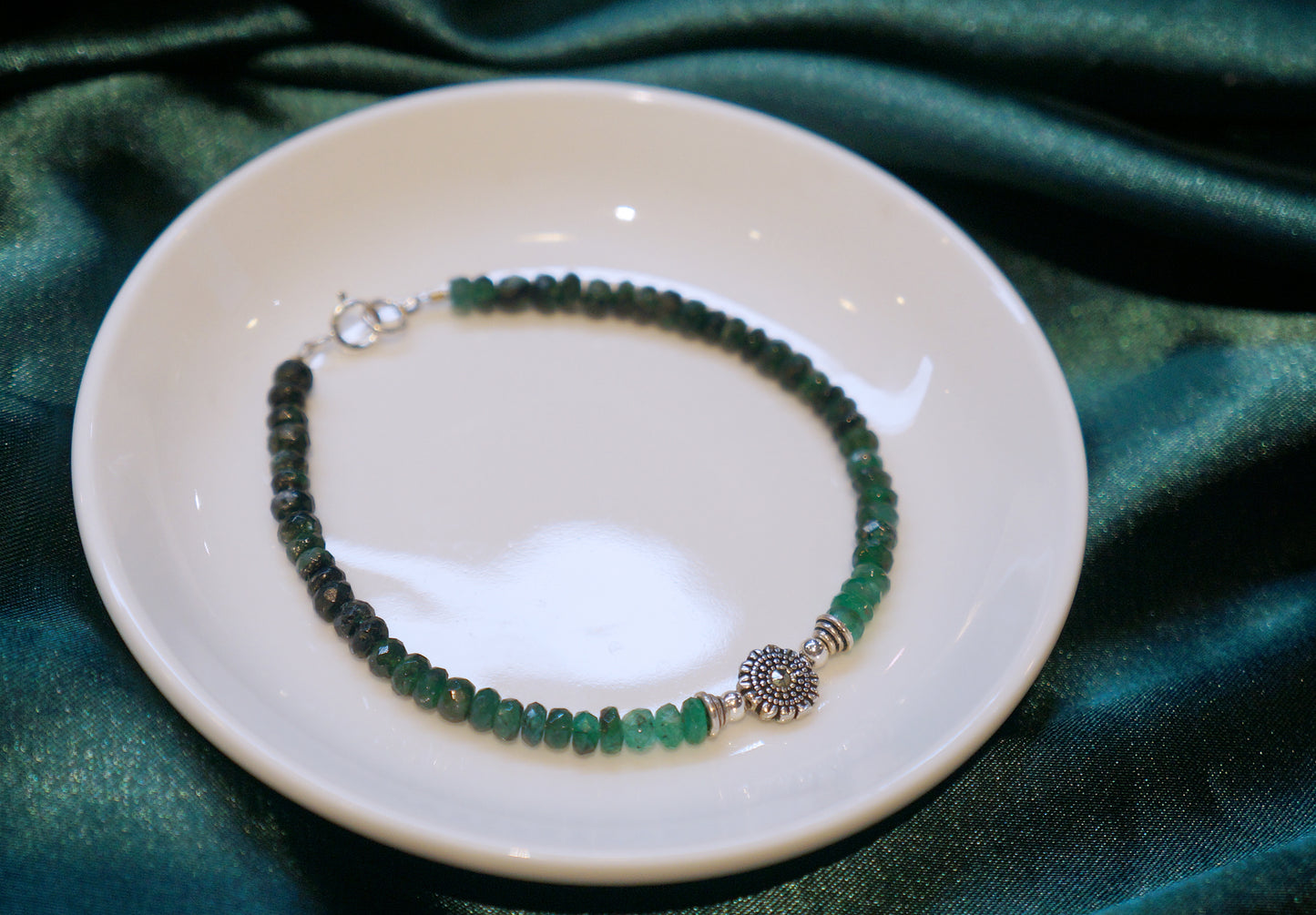 EMERALD｜深綠色 祖母綠 純銀細切手鏈 E111401