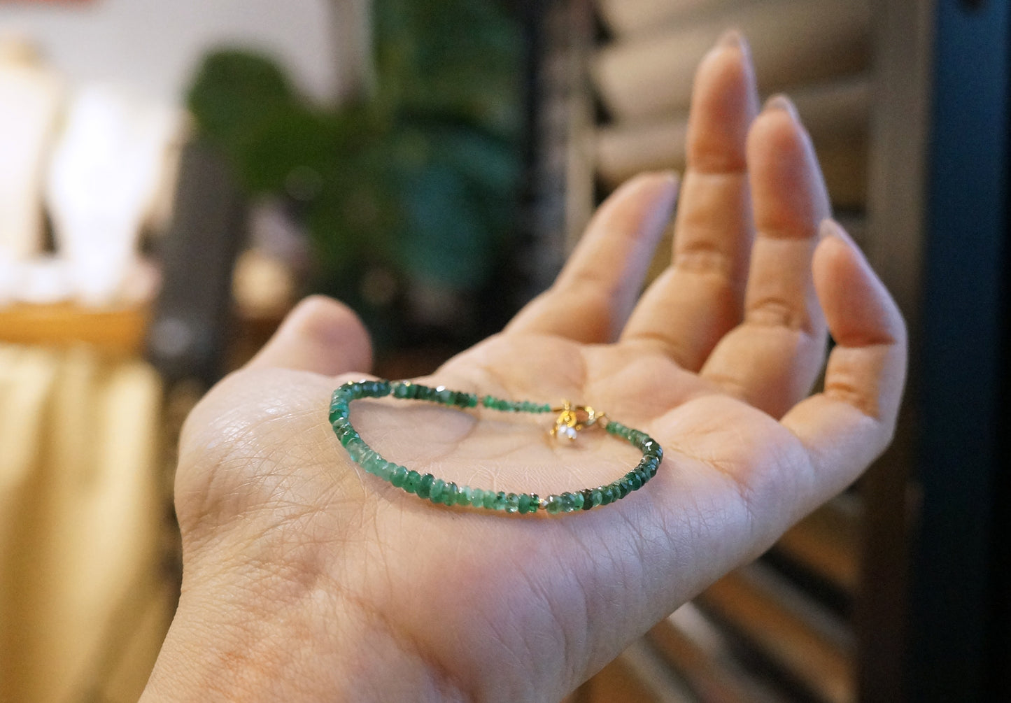 EMERALD｜深綠漸層色 祖母綠 細切手鏈 E111402