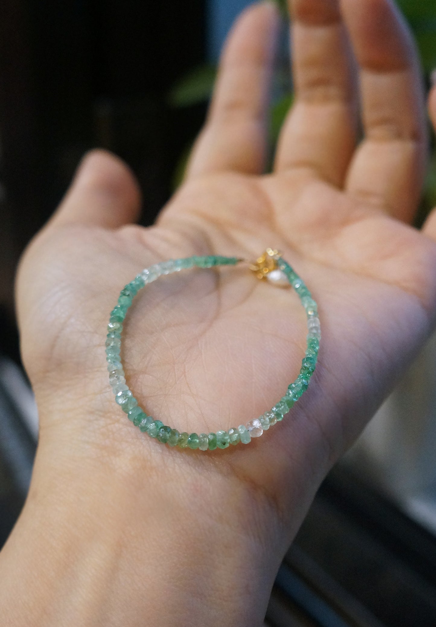 EMERALD｜漸層色 祖母綠細切手鏈 E111403