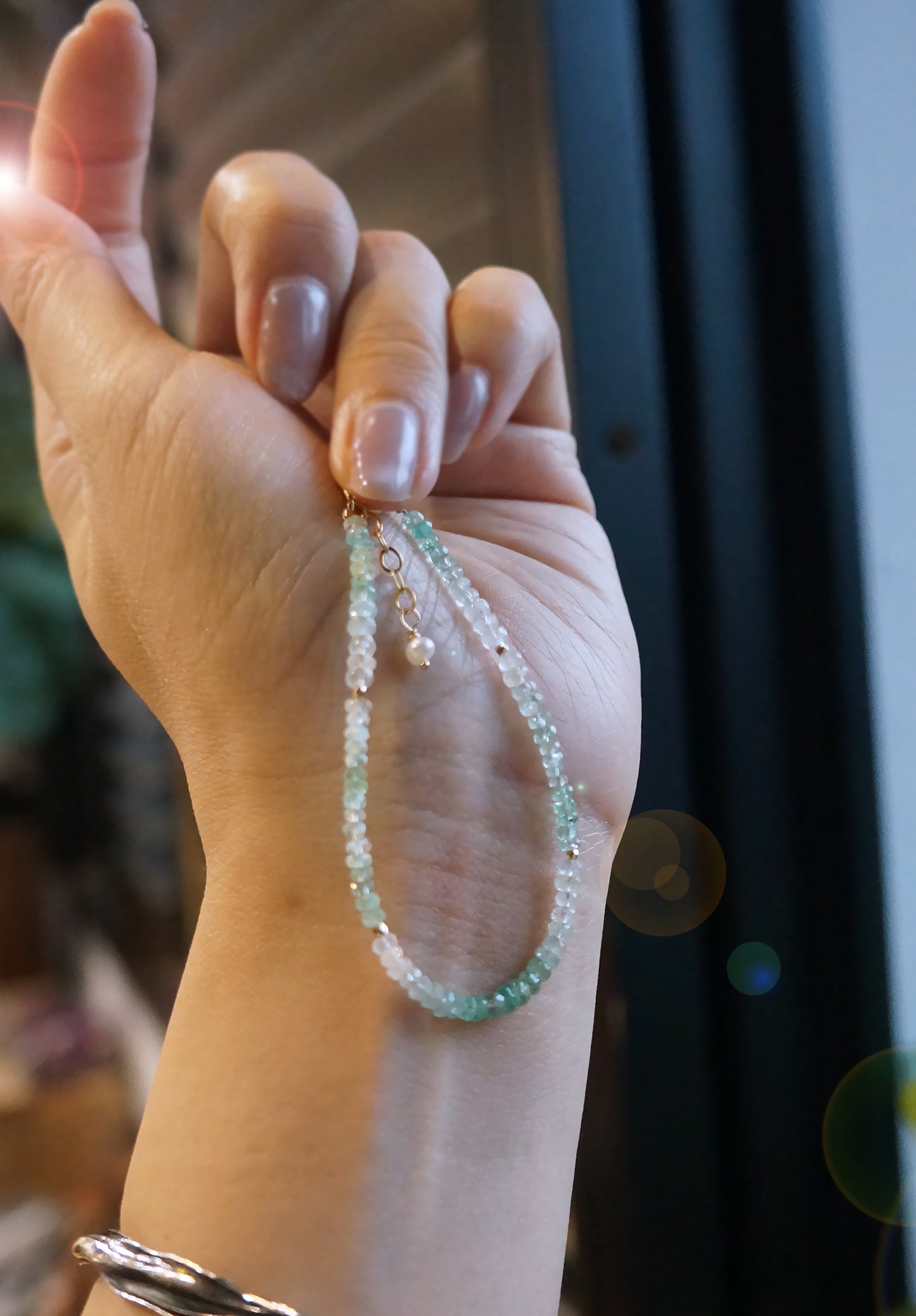 EMERALD｜漸層色祖母綠細切手鏈 E111404