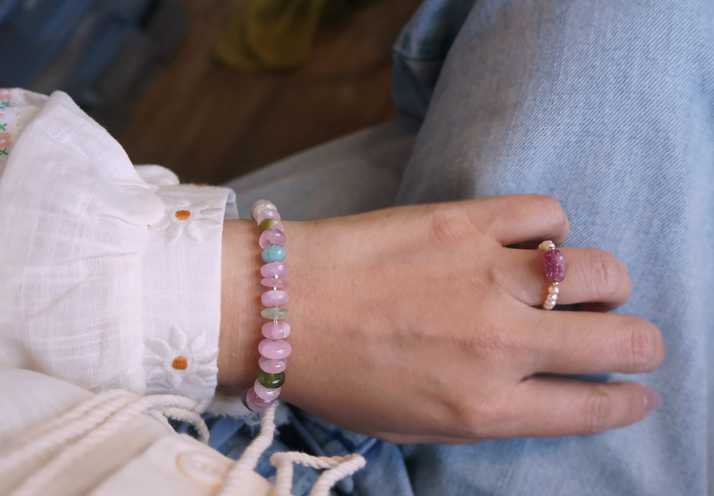 招財貔貅 紅碧璽珍珠戒指 E120202