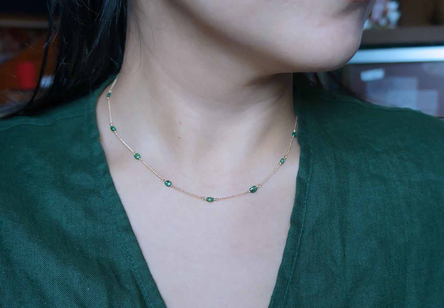 EMERALD｜祖母綠14K注金項鏈 E121001