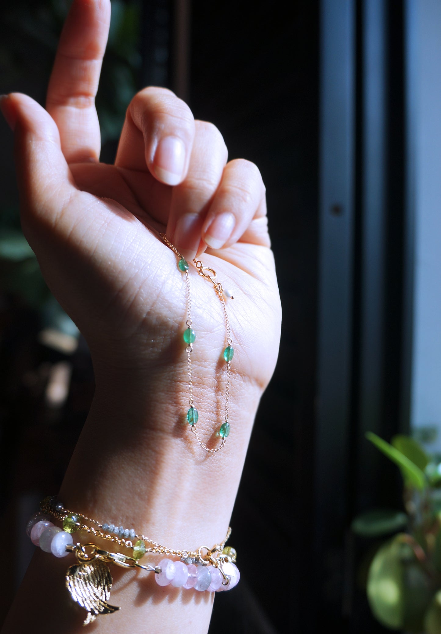 EMERALD｜祖母綠14K注金手鏈 E121002