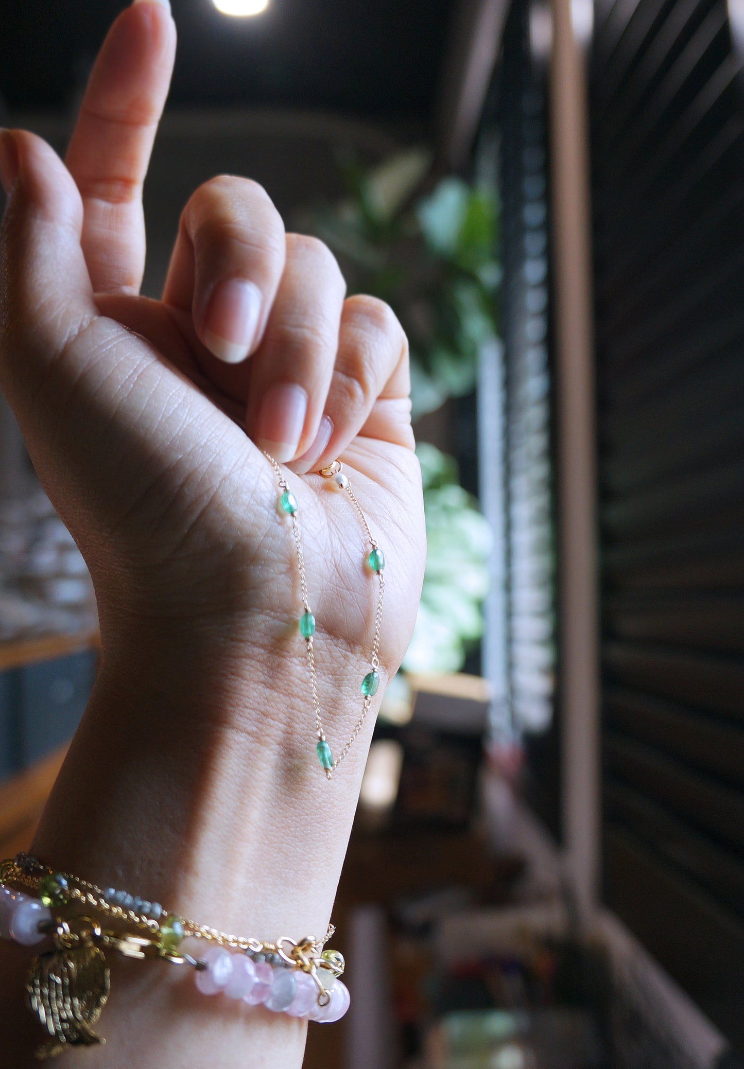 EMERALD｜祖母綠14K注金手鏈 E121002