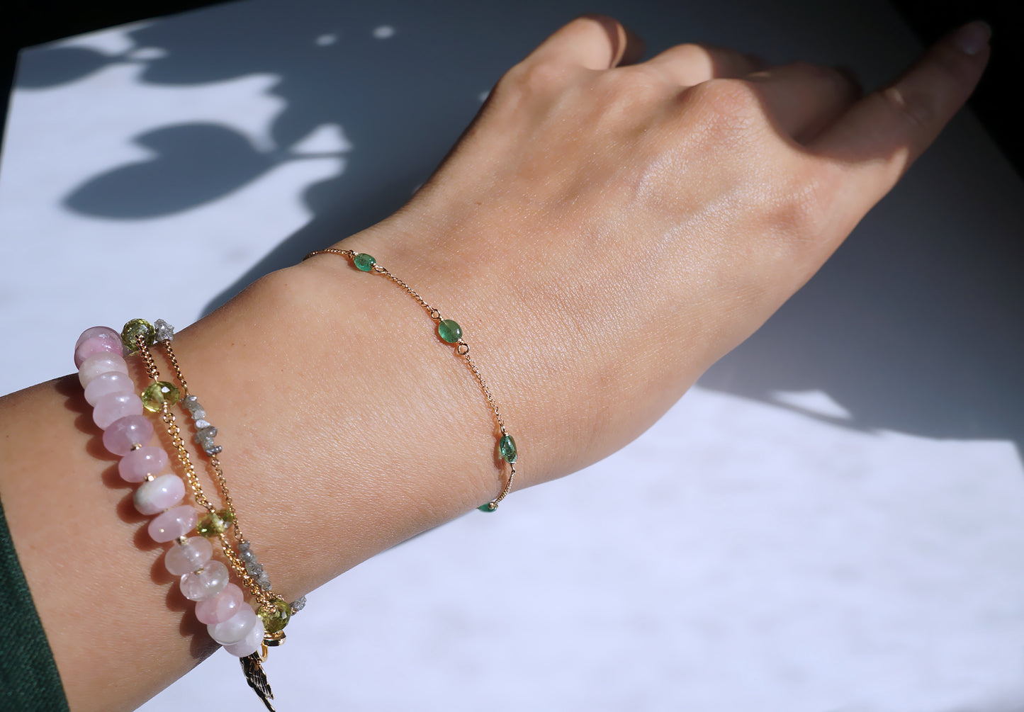 EMERALD｜祖母綠14K注金手鏈 E121002