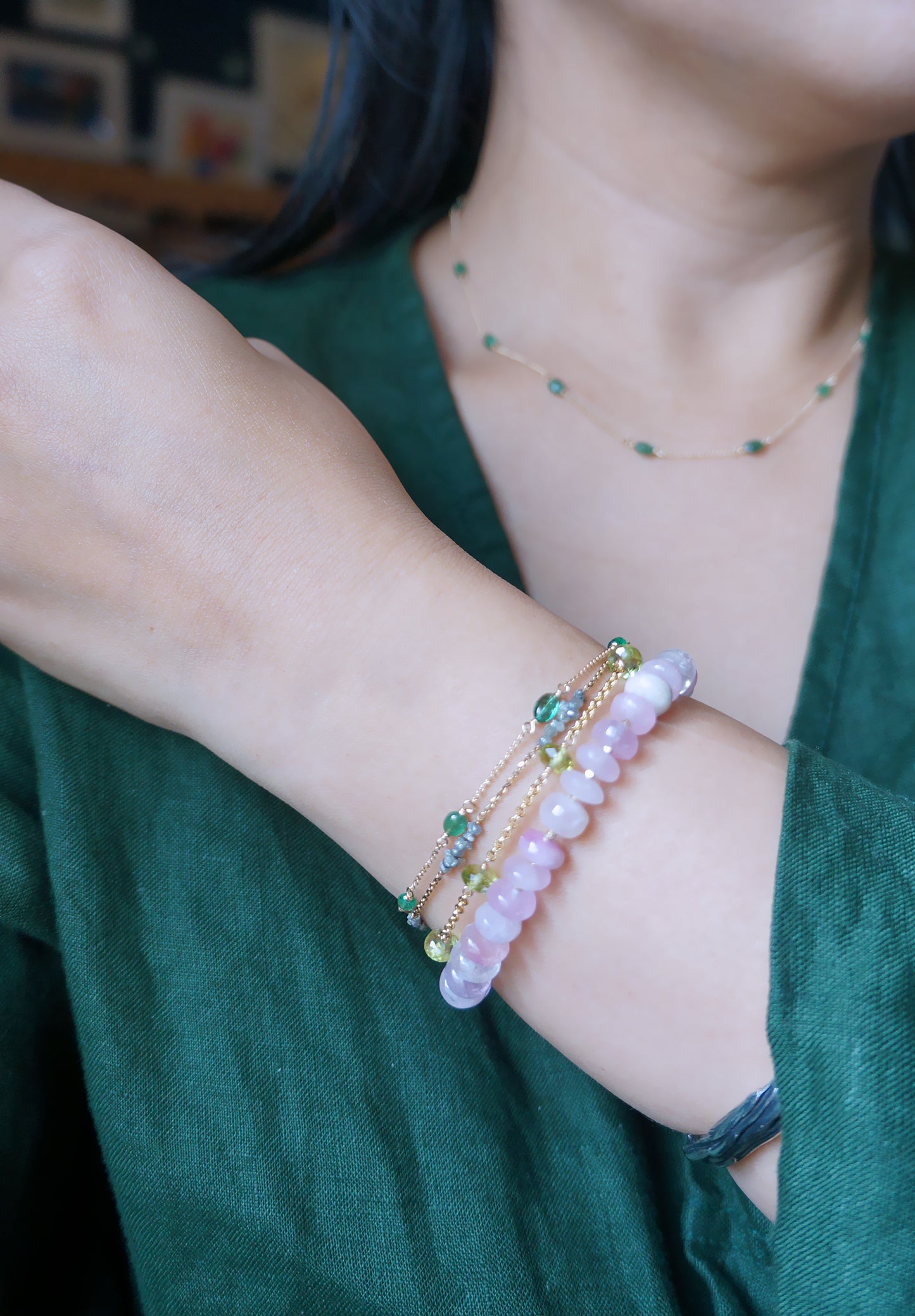 EMERALD｜祖母綠14K注金手鏈 E121002