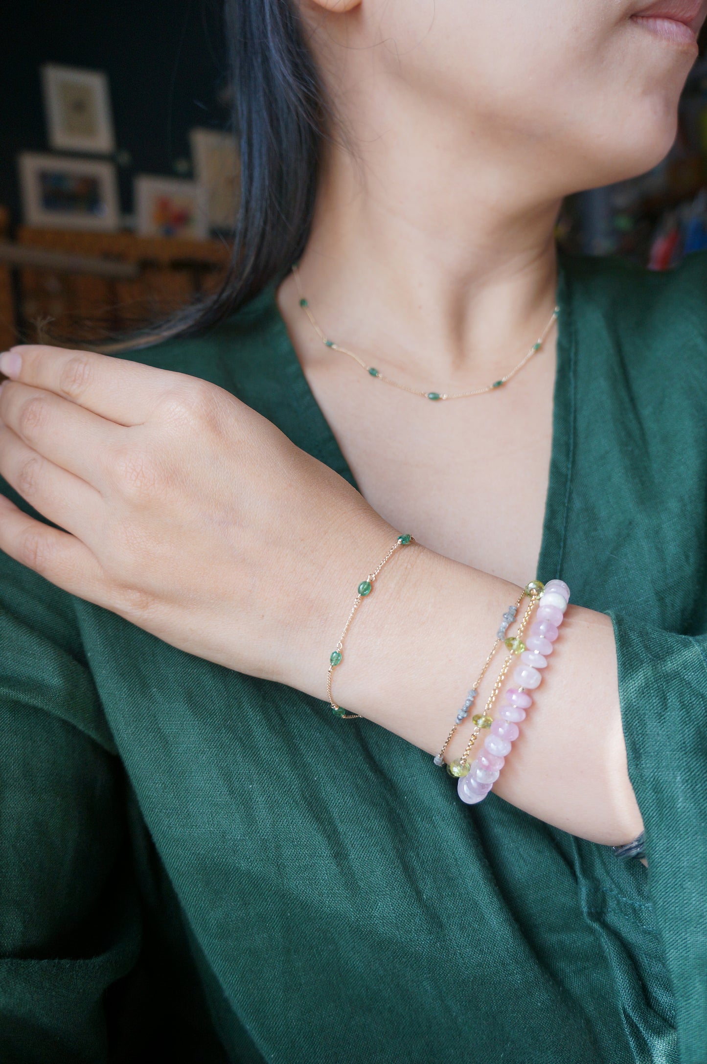 EMERALD｜祖母綠14K注金手鏈 E121002