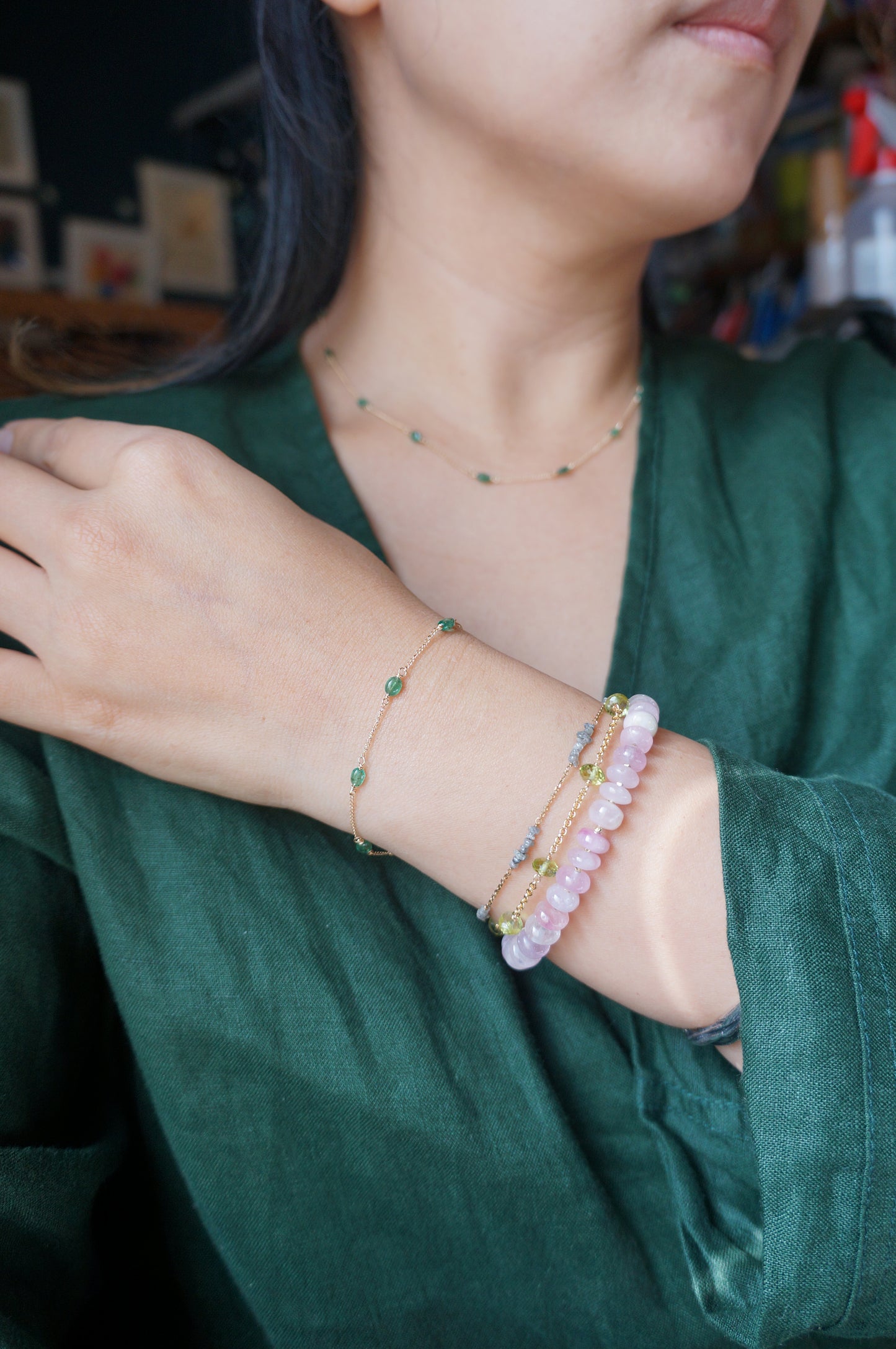 EMERALD｜祖母綠14K注金手鏈 E121002