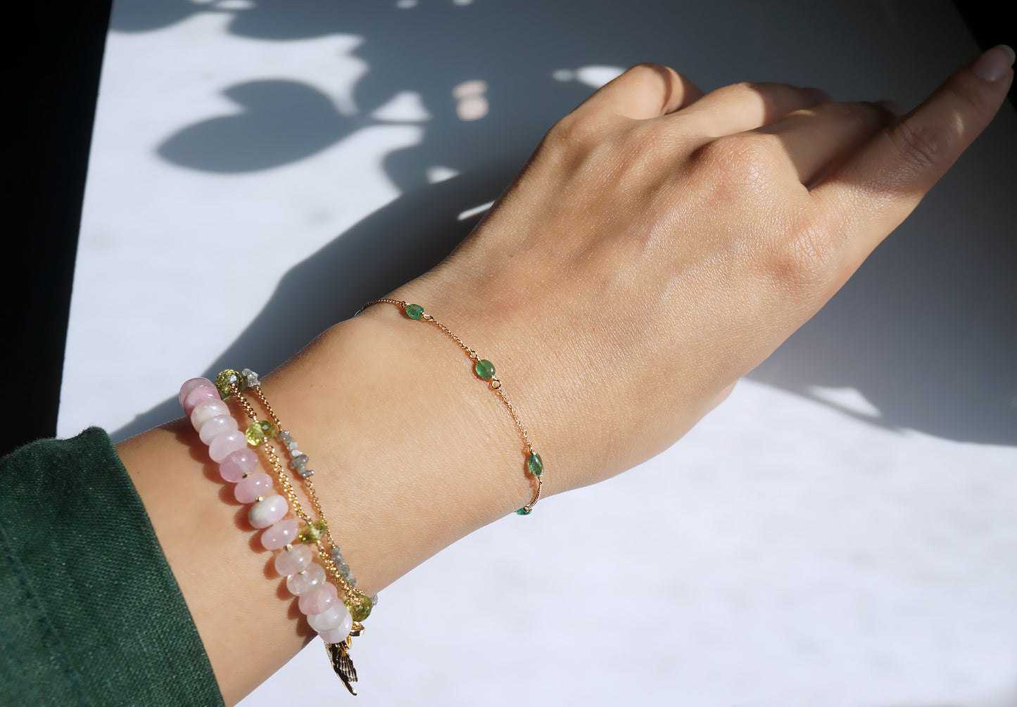 EMERALD｜祖母綠14K注金手鏈 E121002