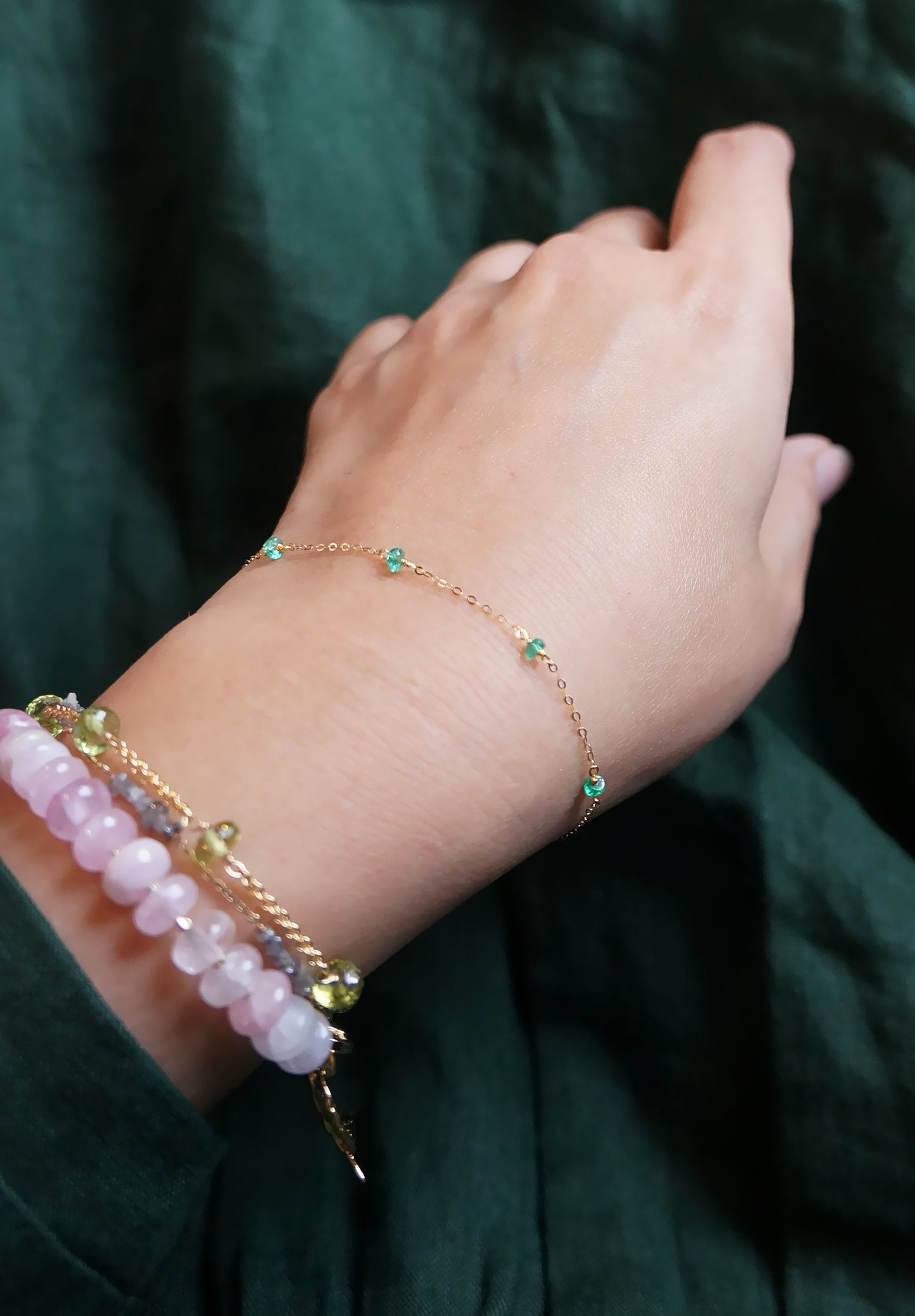 EMERALD｜哥倫比亞祖母綠14K金手鏈 E121004