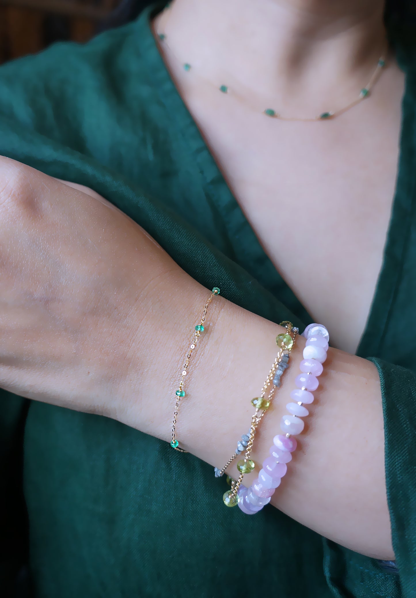 EMERALD｜哥倫比亞祖母綠14K金手鏈 E121004