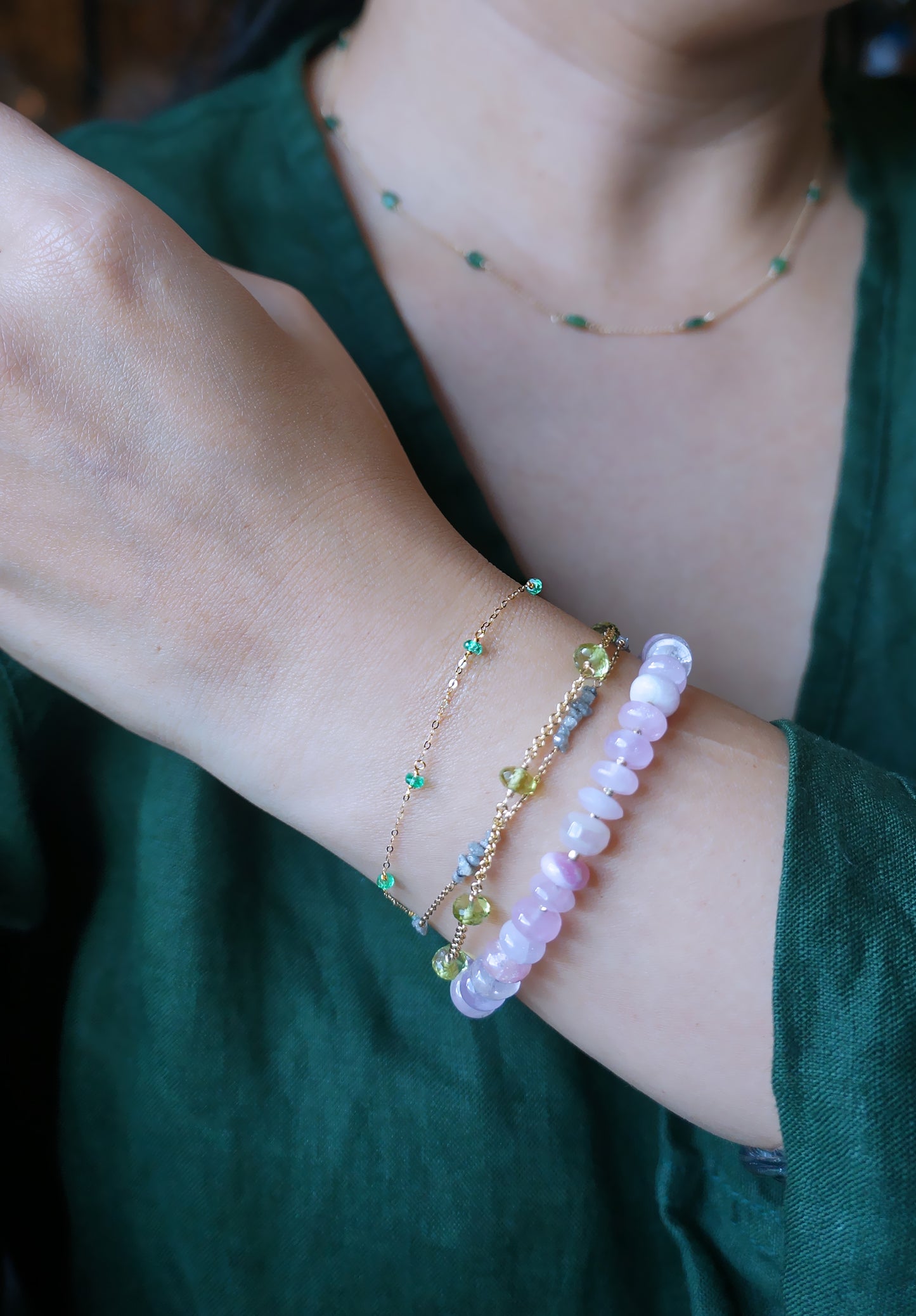 EMERALD｜哥倫比亞祖母綠14K金手鏈 E121004