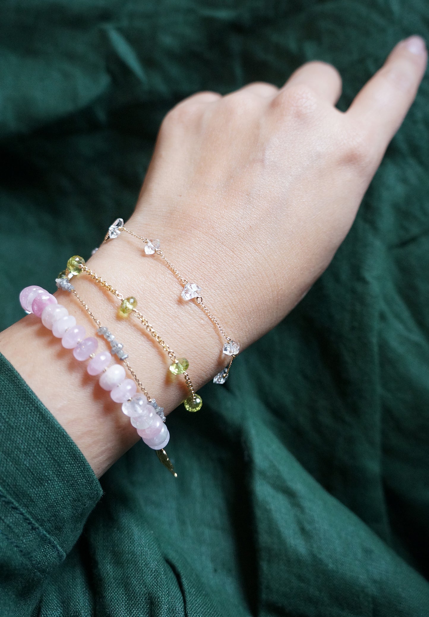 赫基蒙鑽石水晶｜ 14K注金手鏈 E121005