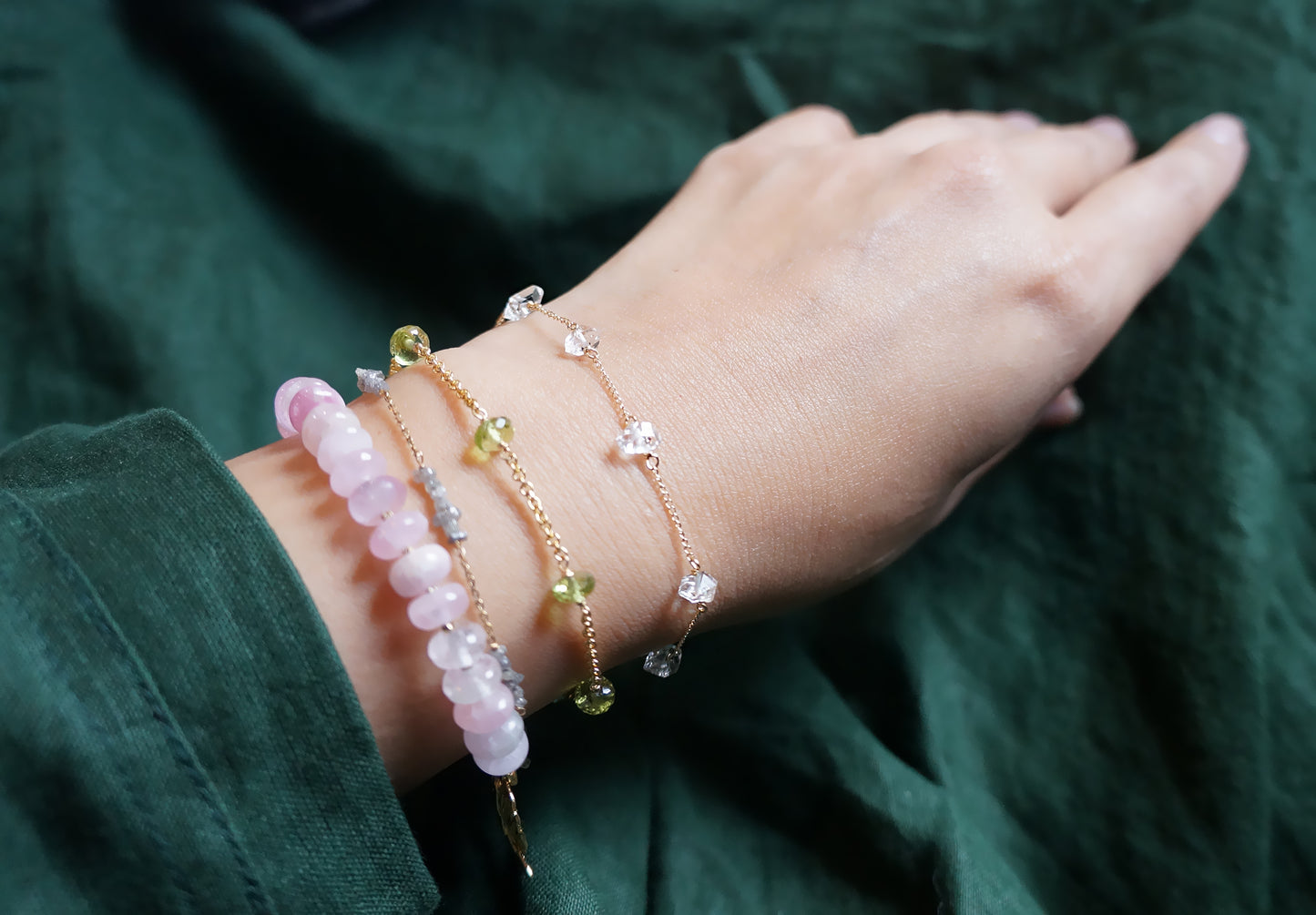 赫基蒙鑽石水晶｜ 14K注金手鏈 E121005