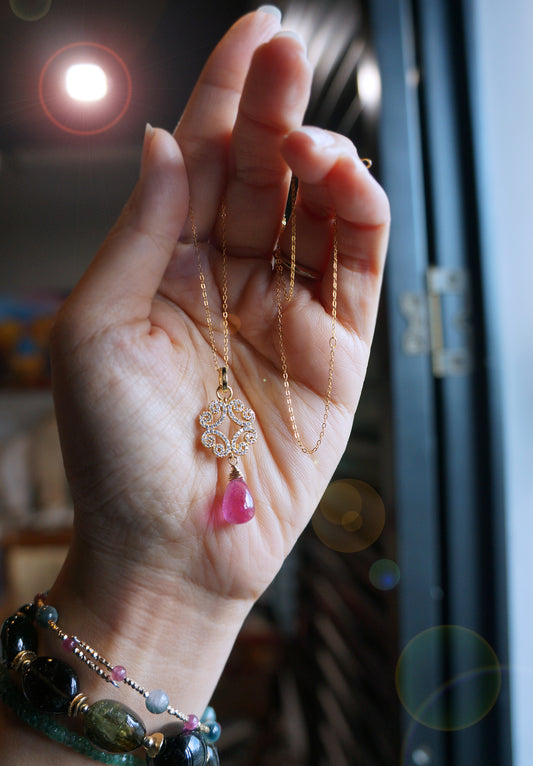 Rubellite | 桃紅碧璽鋯鑽 純銀鍍金墜 E121101