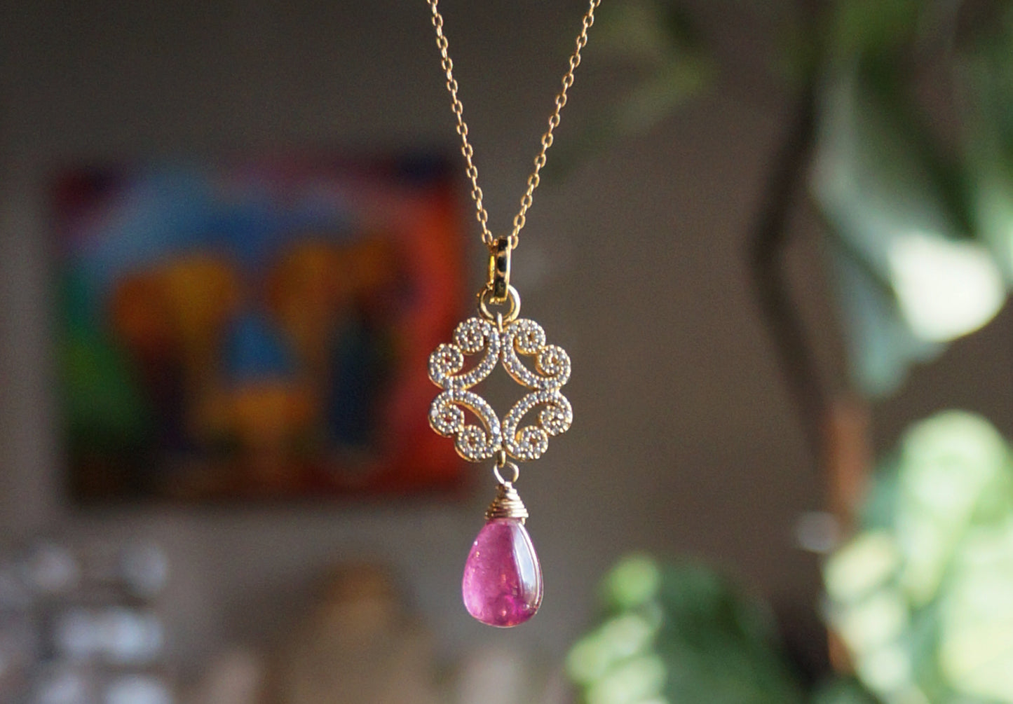 Rubellite | 桃紅碧璽鋯鑽 純銀鍍金墜 E121101